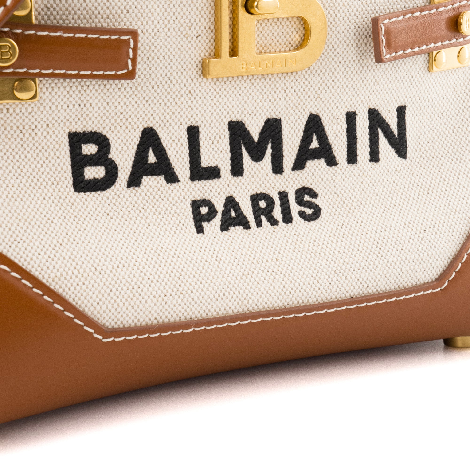 BALMAIN - Sac à bandoulière B-Buzz 22 Balmain en toile beige et cuir marron