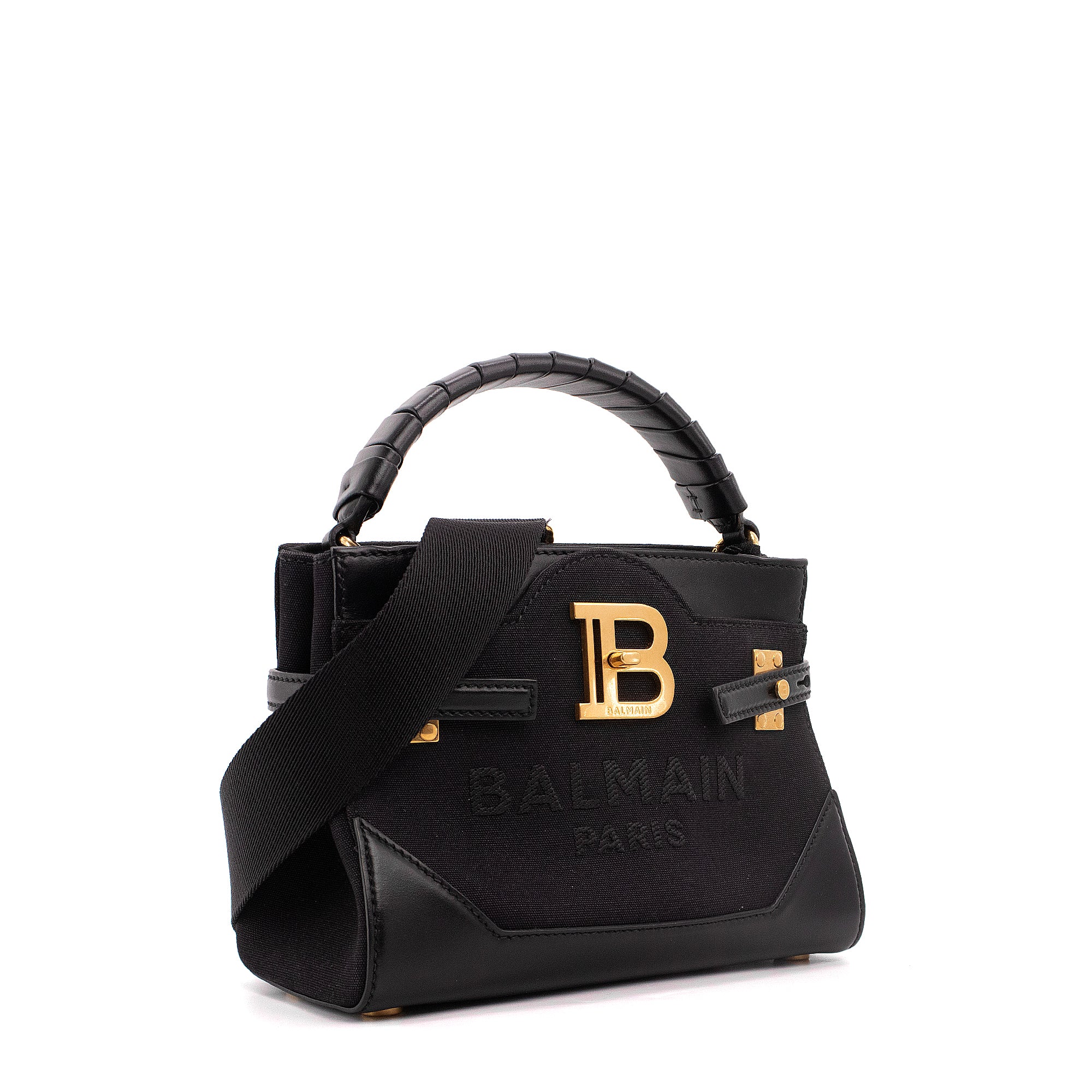 BALMAIN - Sac à main BBuzz Balmain en toile et cuir noir