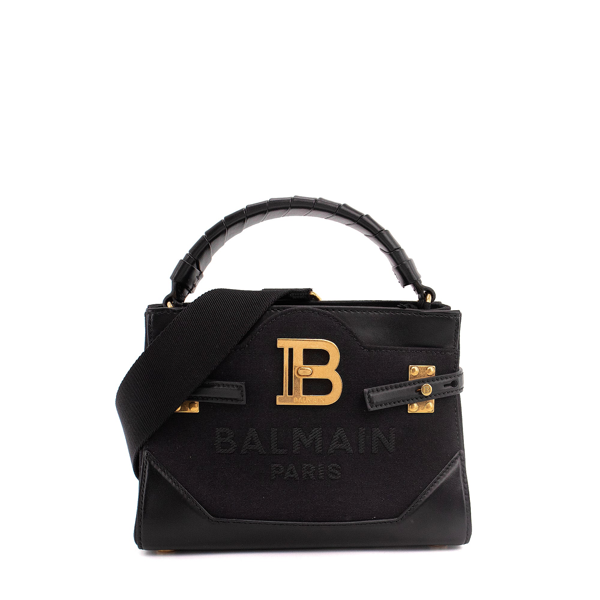 BALMAIN - Sac à main BBuzz Balmain en toile et cuir noir