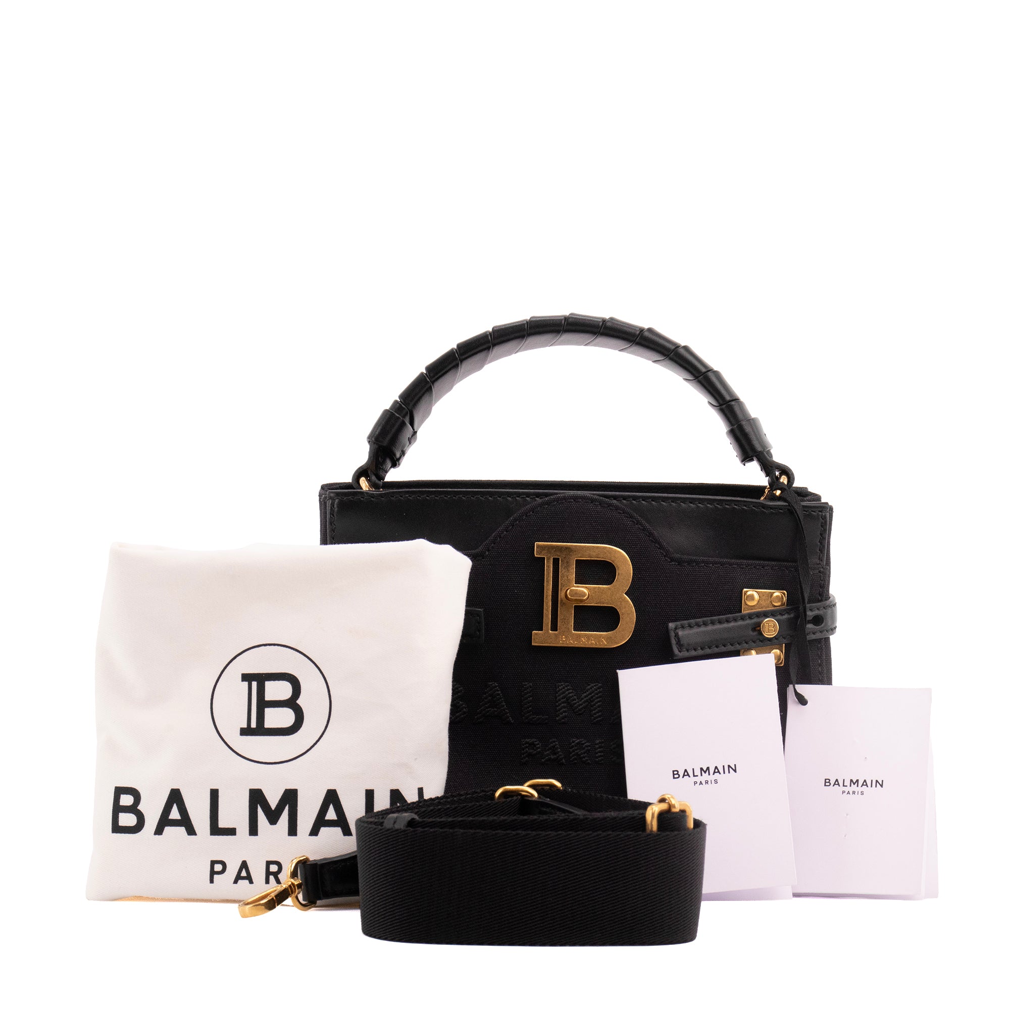BALMAIN - Sac à main BBuzz Balmain en toile et cuir noir