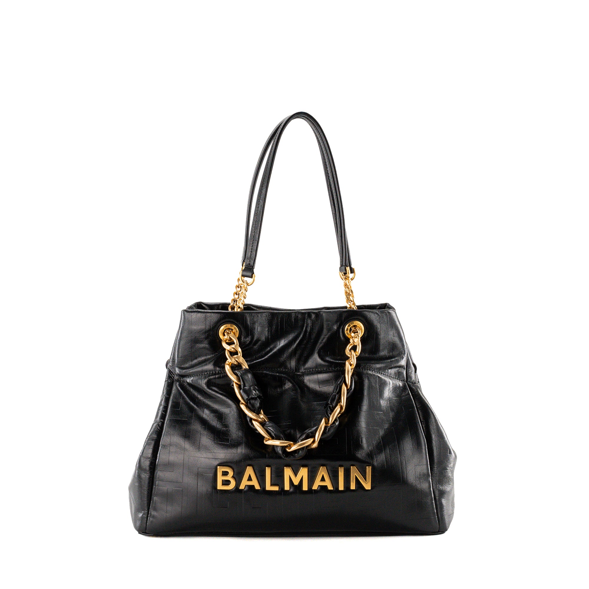 BALMAIN - Sac Cabas 1945 Soft Balmain en cuir froissé noir