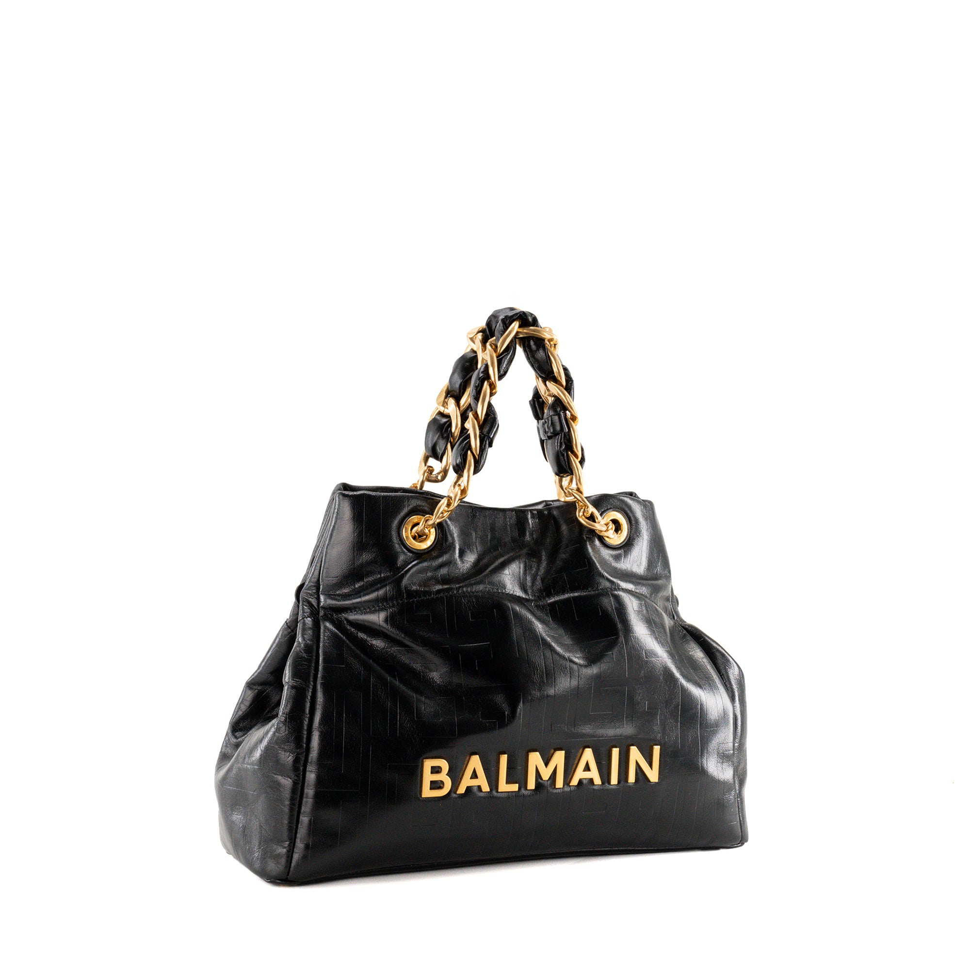 BALMAIN - Sac Cabas 1945 Soft Balmain en cuir froissé noir
