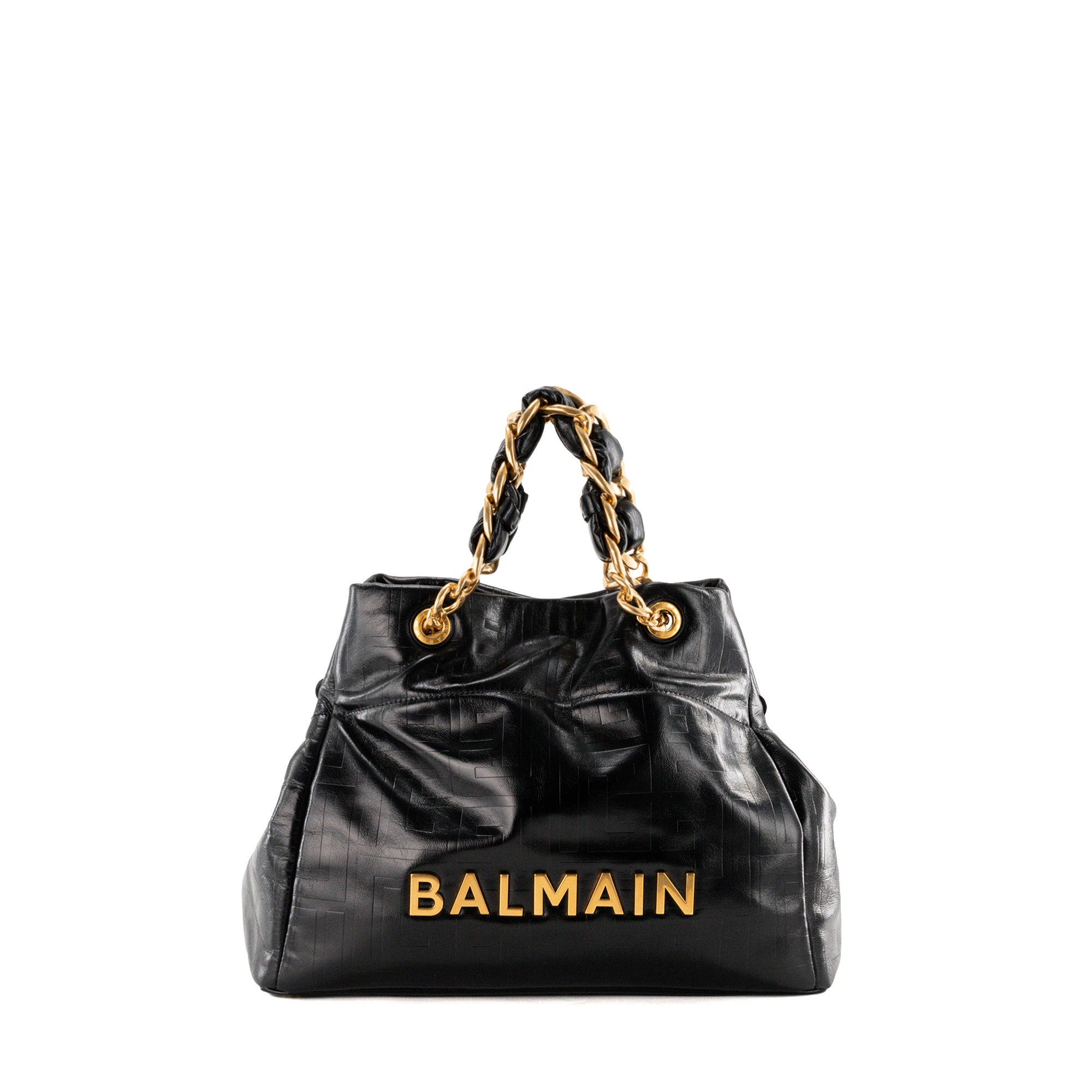 BALMAIN - Sac Cabas 1945 Soft Balmain en cuir froissé noir