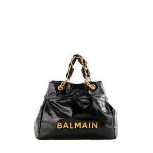 BALMAIN - Sac Cabas 1945 Soft Balmain en cuir froissé noir