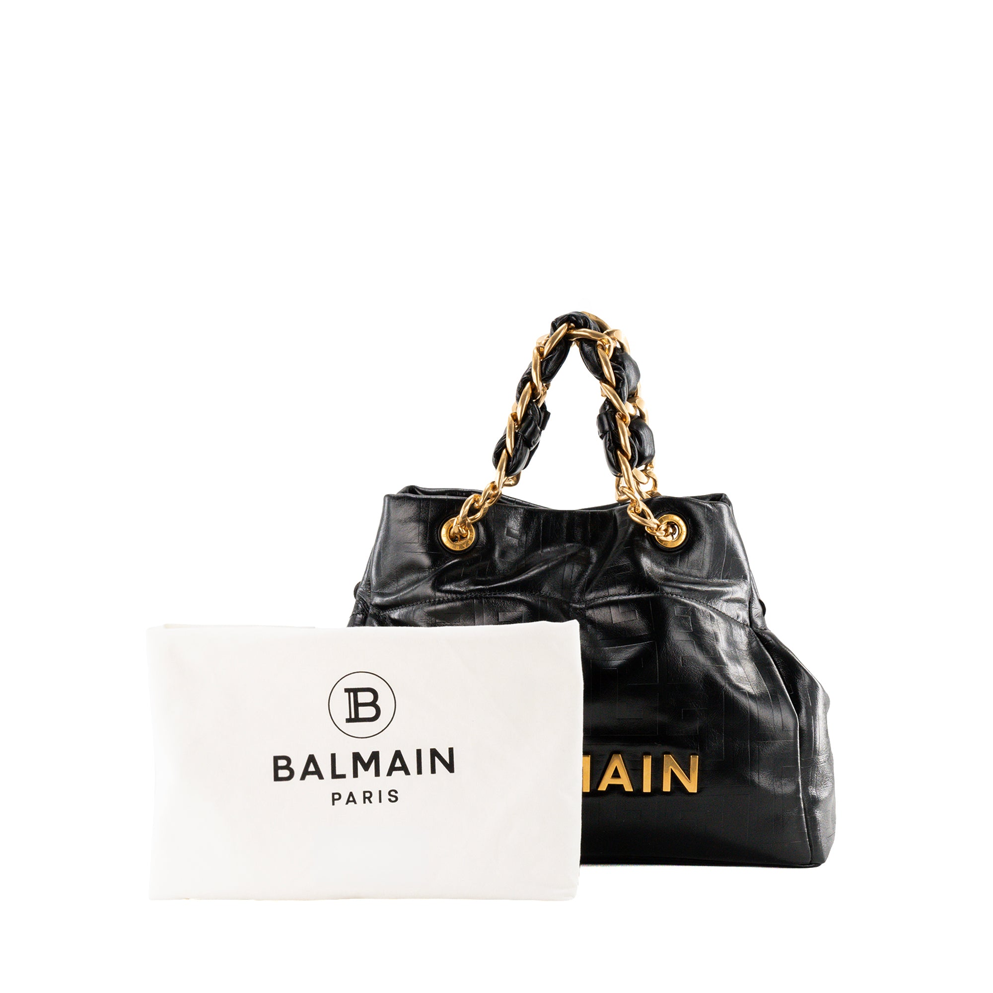 BALMAIN - Sac Cabas 1945 Soft Balmain en cuir froissé noir