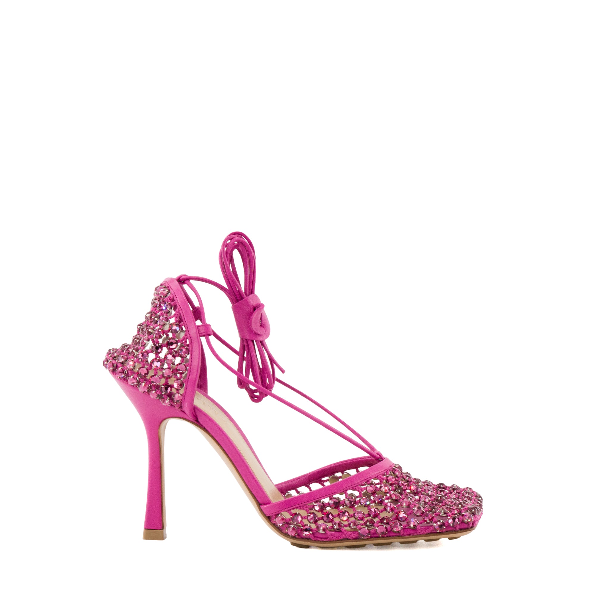 BOTTEGA VENETA - Escarpins Sparkle Stretch Hollyhock Bottega Veneta en corde rose et strass (T38)