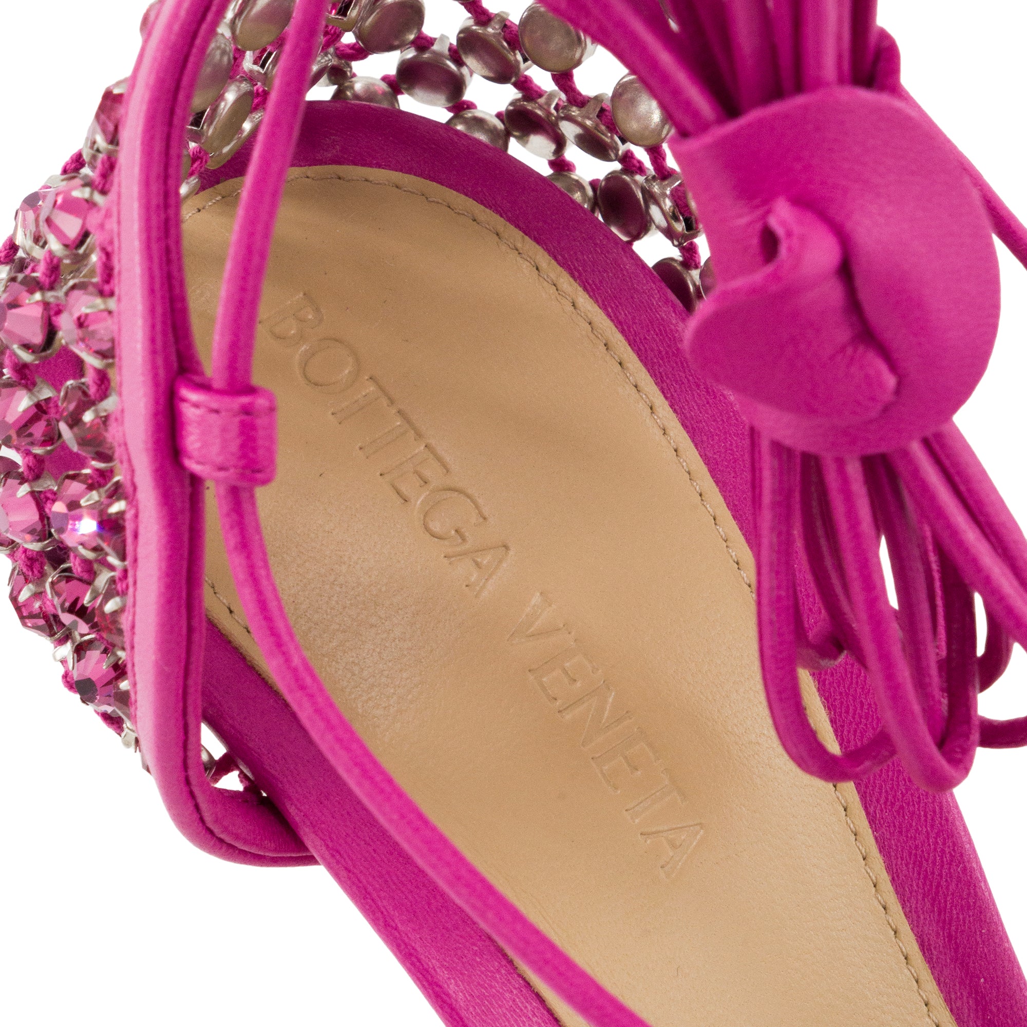 BOTTEGA VENETA - Escarpins Sparkle Stretch Hollyhock Bottega Veneta en corde rose et strass (T38)