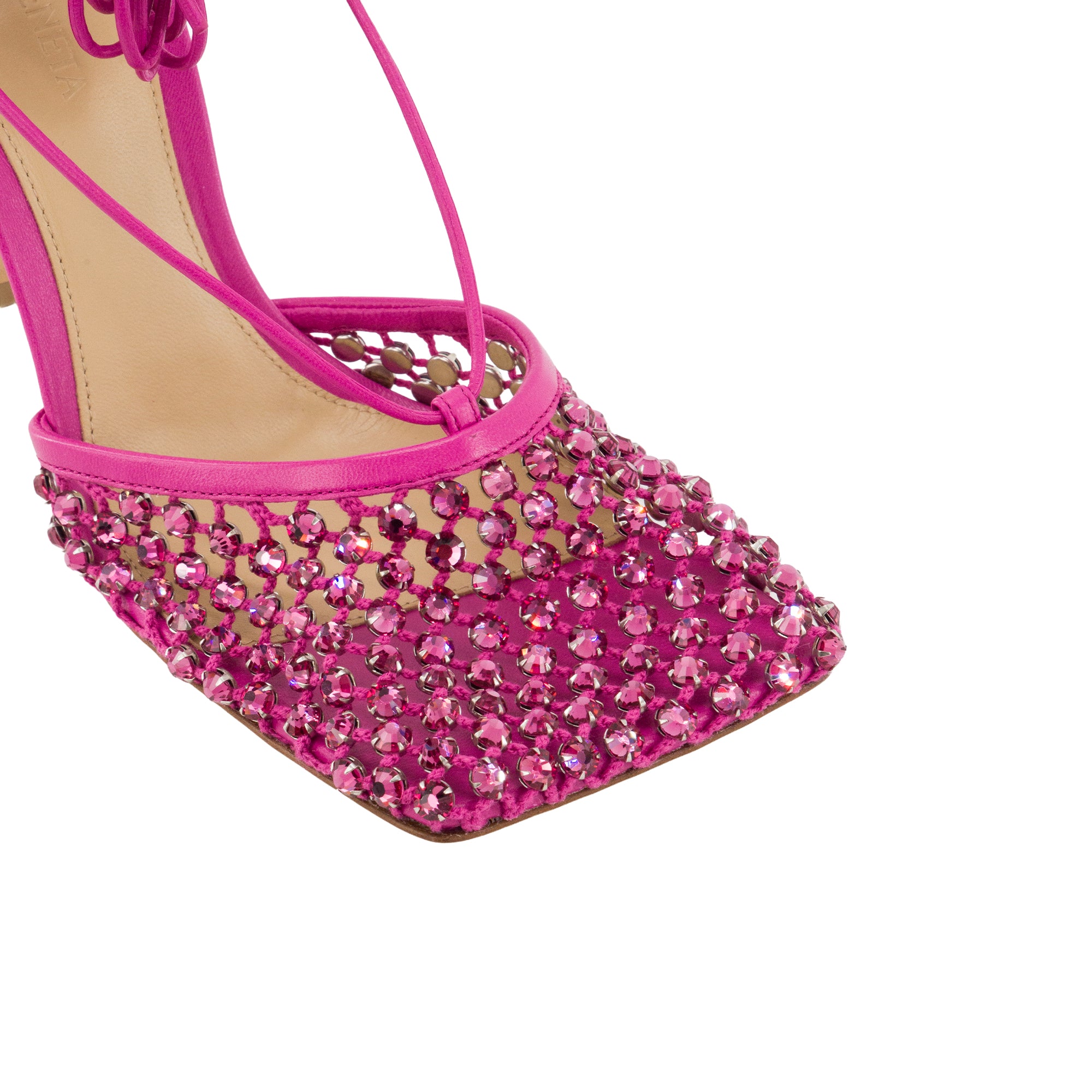 BOTTEGA VENETA - Escarpins Sparkle Stretch Hollyhock Bottega Veneta en corde rose et strass (T38)