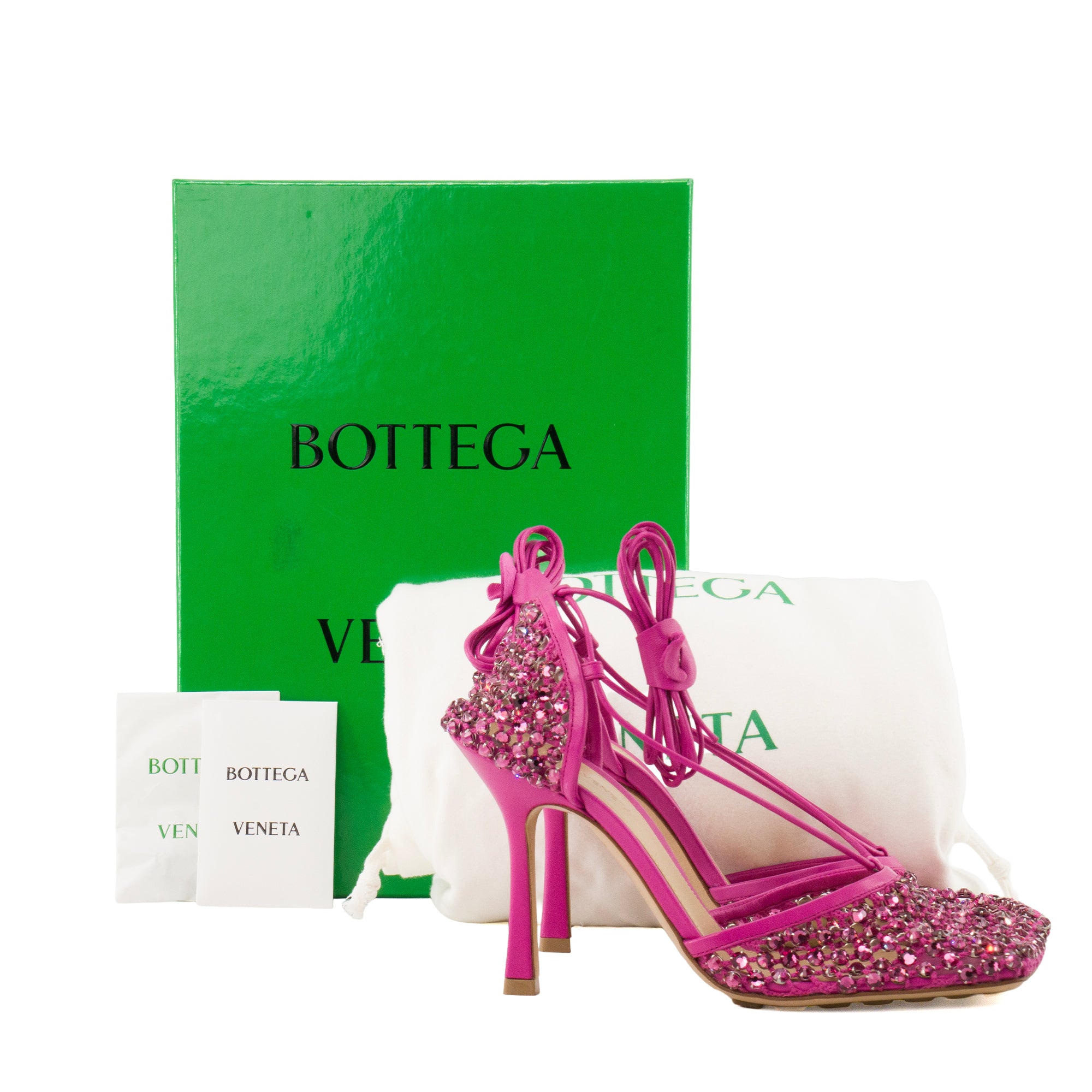 BOTTEGA VENETA - Escarpins Sparkle Stretch Hollyhock Bottega Veneta en corde rose et strass (T38)