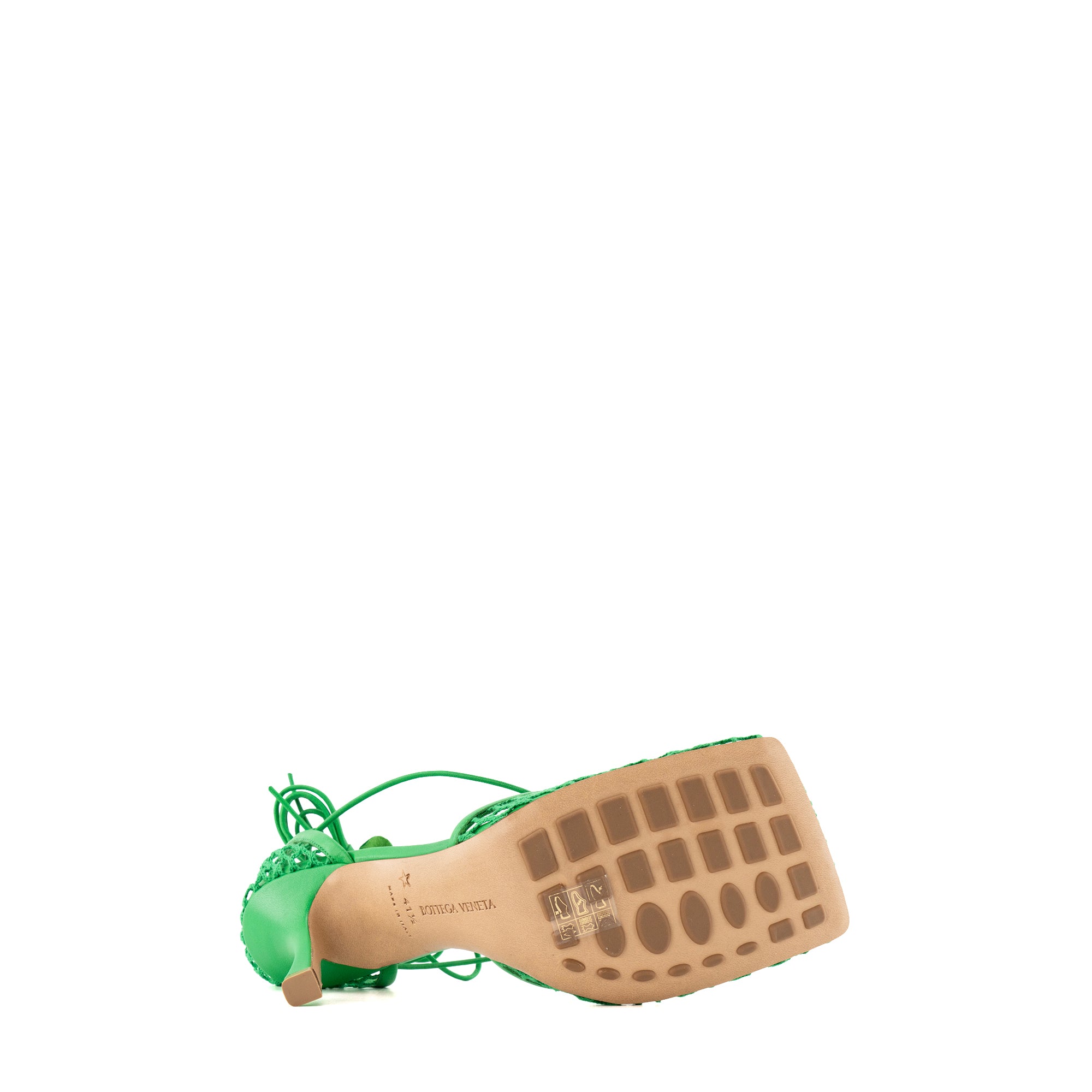 BOTTEGA VENETA - Green Stretch Lace-up Heeled Sandals