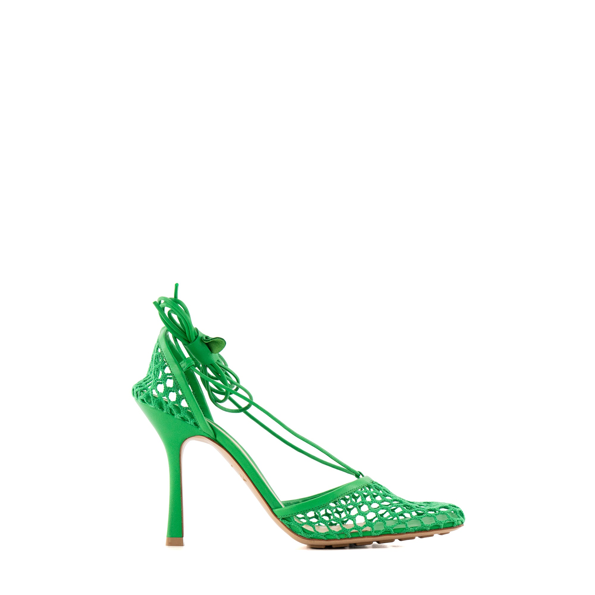 BOTTEGA VENETA - Green Stretch Lace-up Heeled Sandals