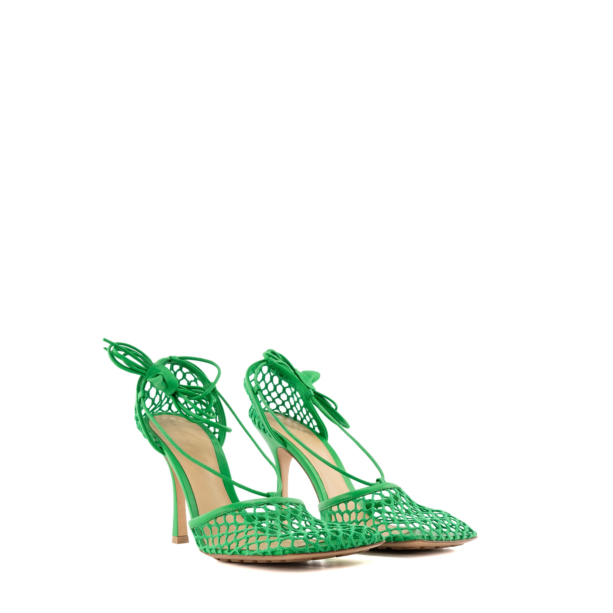 BOTTEGA VENETA - Green Stretch Lace-up Heeled Sandals