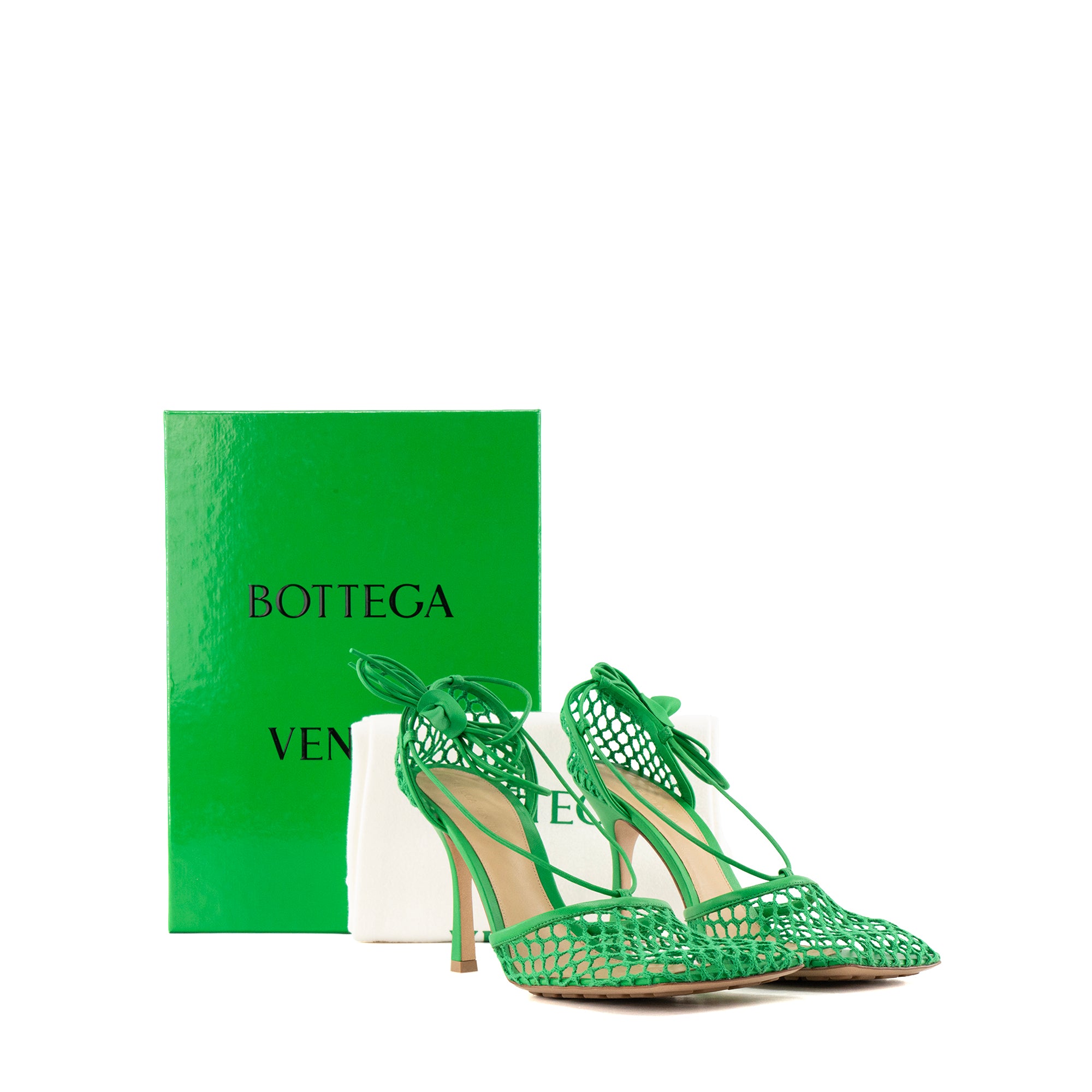 BOTTEGA VENETA - Green Stretch Lace-up Heeled Sandals