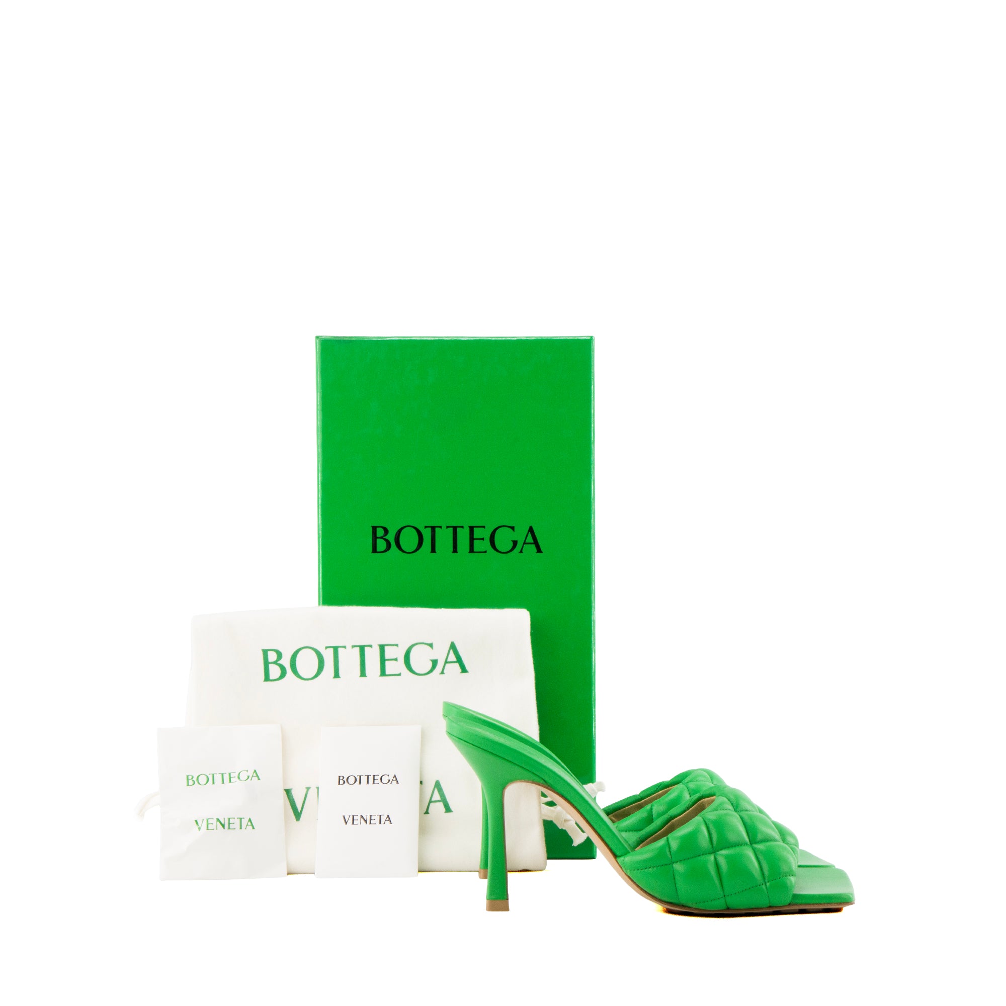 BOTTEGA VENETA - Mules à talon Padded Parakeet Bottega Veneta en cuir vert (T38)