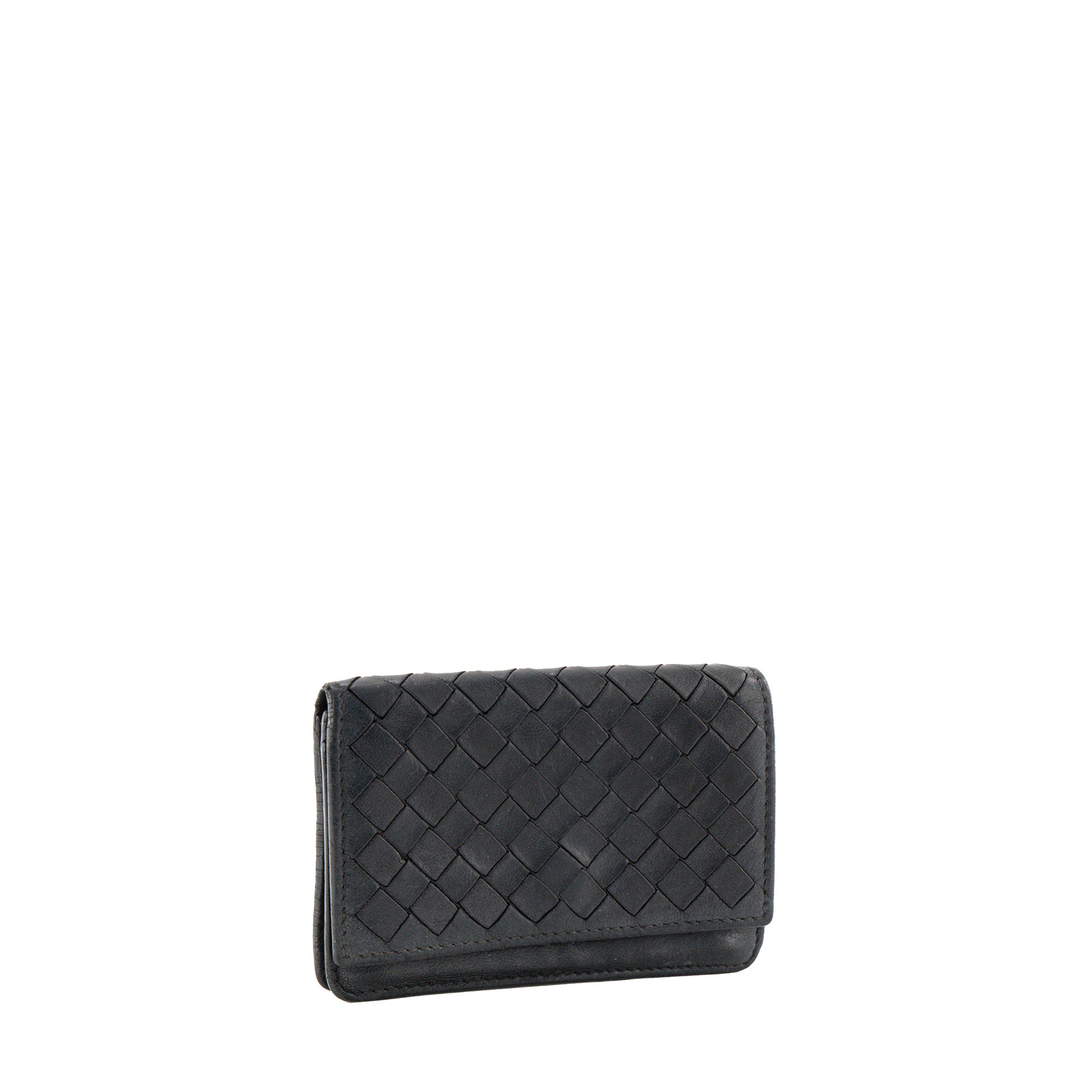 BOTTEGA VENETA - Porte cartes Bottega Veneta en cuir intrecciato bleu marine