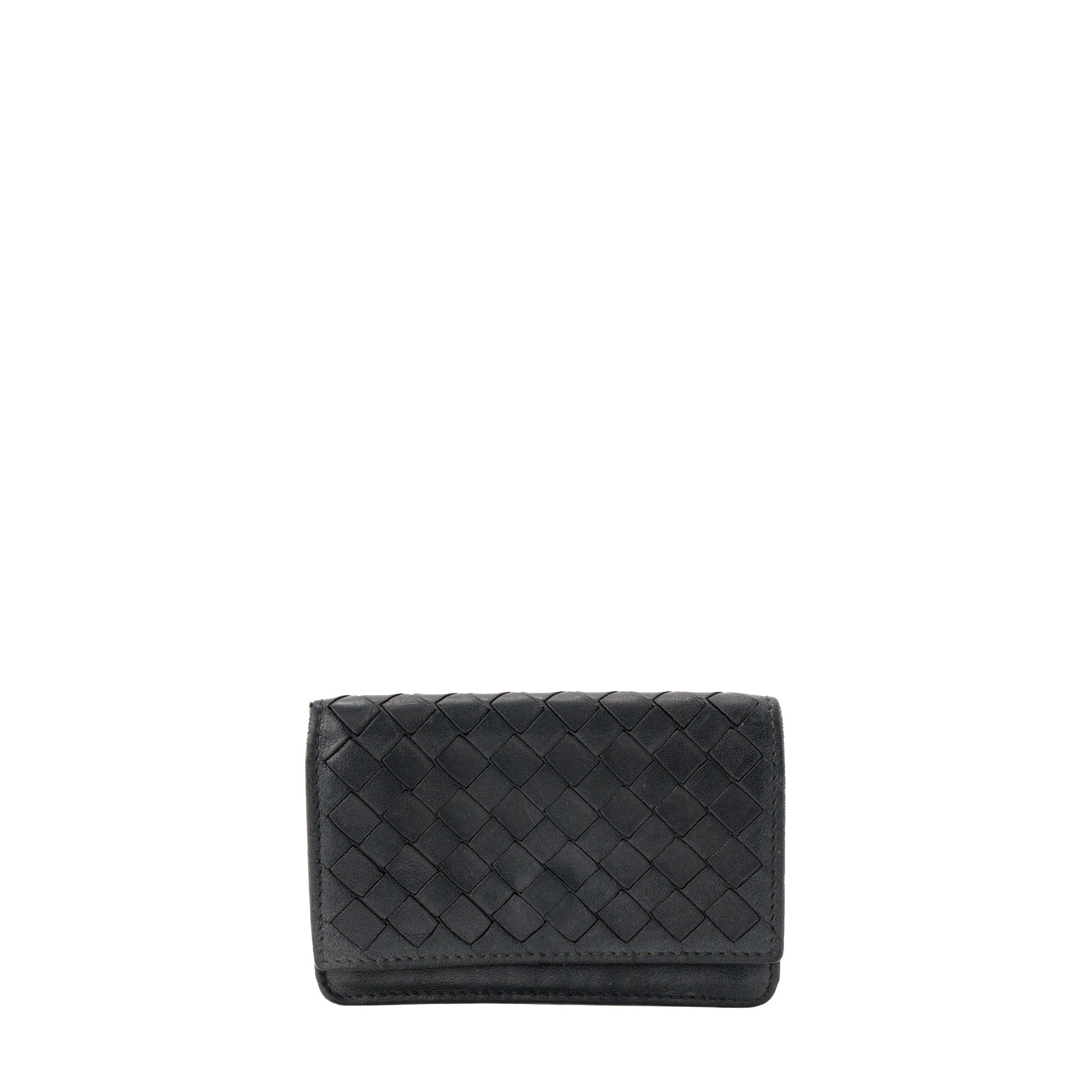 BOTTEGA VENETA - Porte cartes Bottega Veneta en cuir intrecciato bleu marine