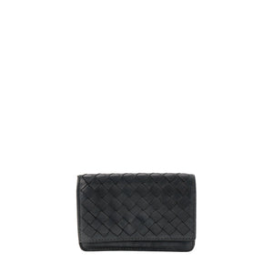 BOTTEGA VENETA - Porte cartes Bottega Veneta en cuir intrecciato bleu marine