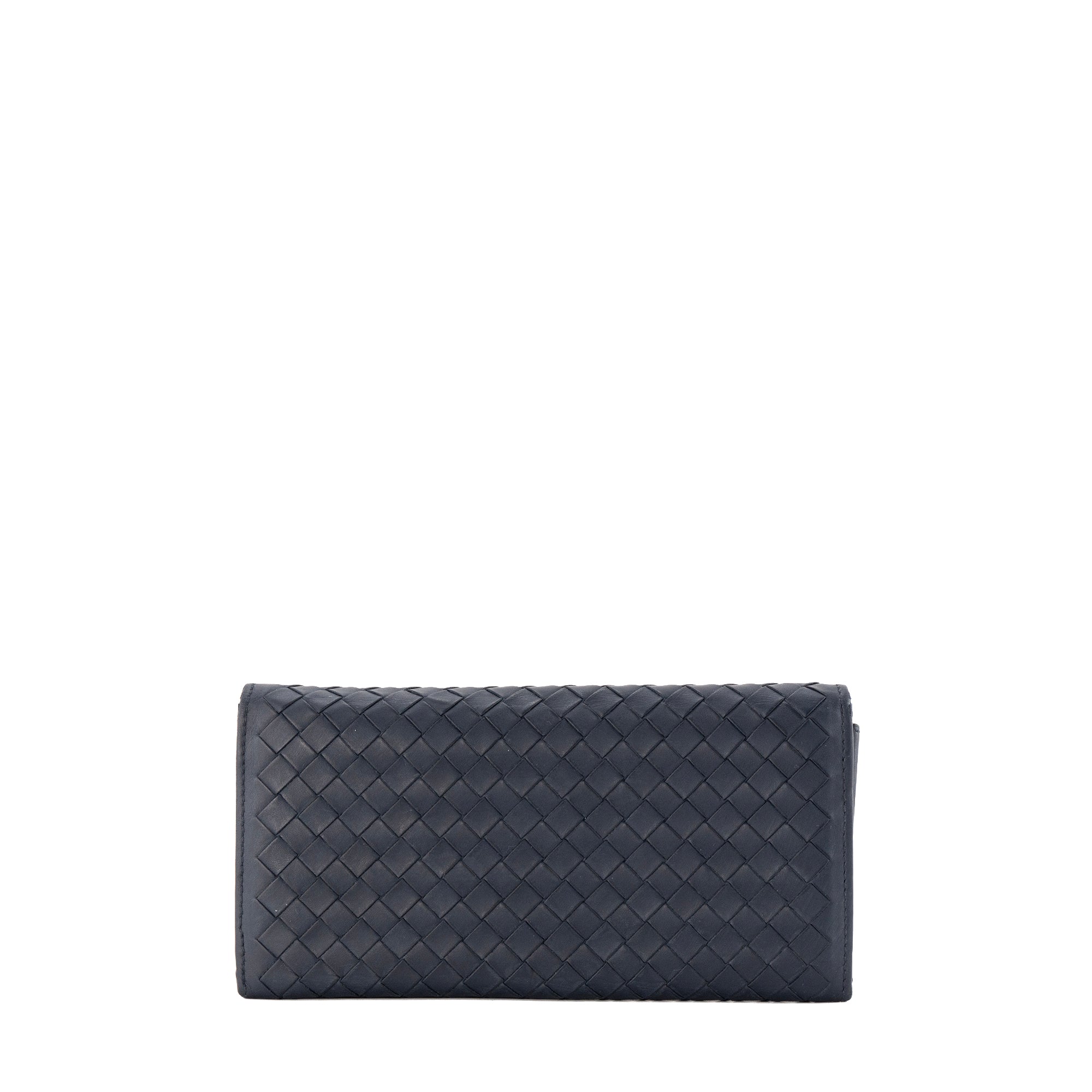 BOTTEGA VENETA - Portefeuille Intrecciato Bottega Veneta en cuir lisse bleu marine