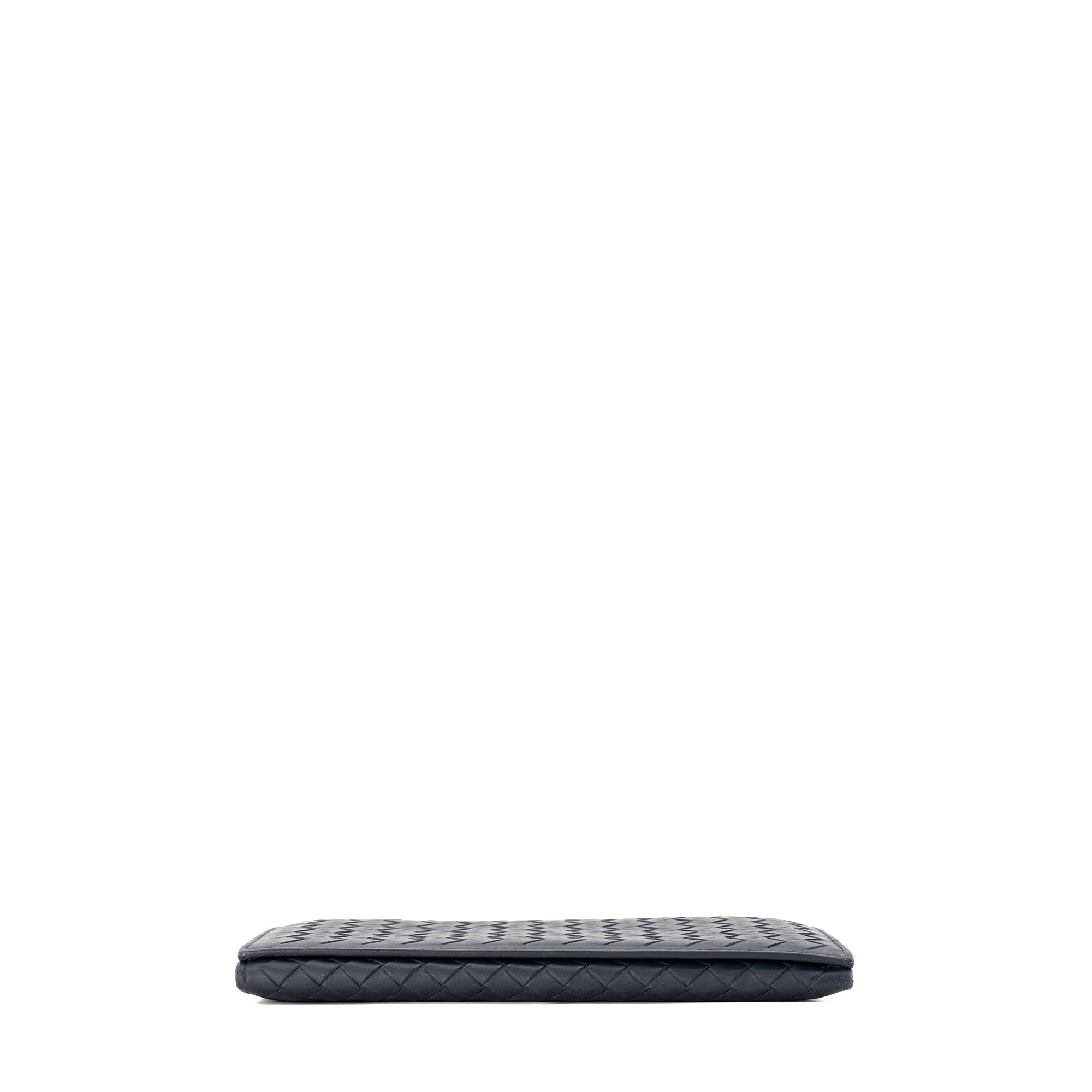 BOTTEGA VENETA - Portefeuille Intrecciato Bottega Veneta en cuir lisse bleu marine