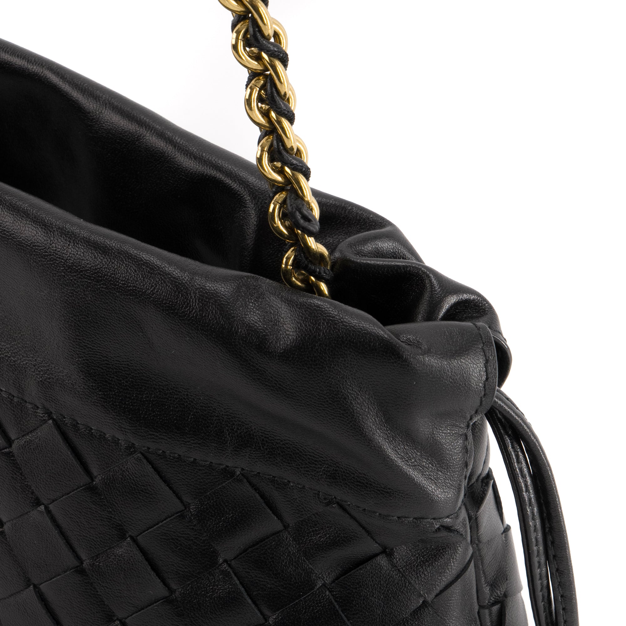 BOTTEGA VENETA - Sac à épaule Dustbag moyen Bottega Veneta en cuir intrecciato noir