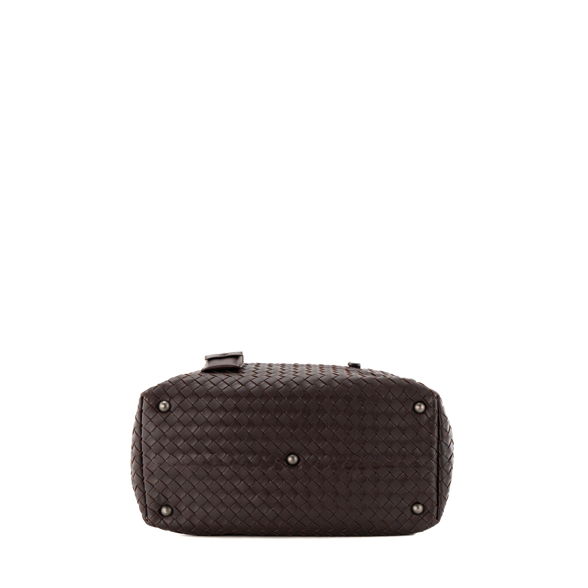 BOTTEGA VENETA - Sac à main Boston Bottega Veneta en cuir intrecciato marron