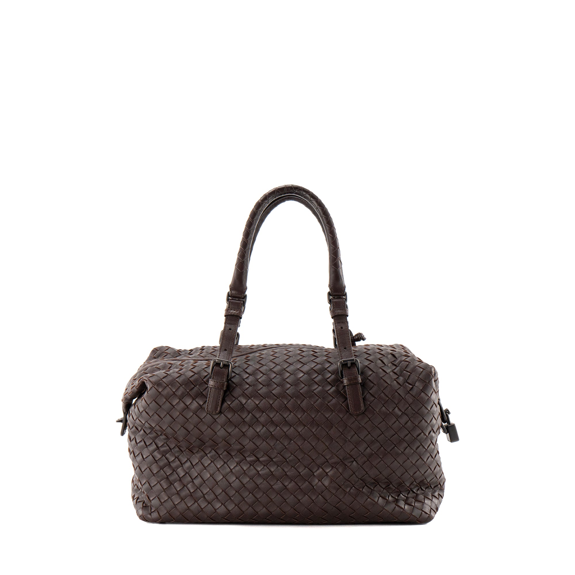 BOTTEGA VENETA - Sac à main Boston Bottega Veneta en cuir intrecciato marron