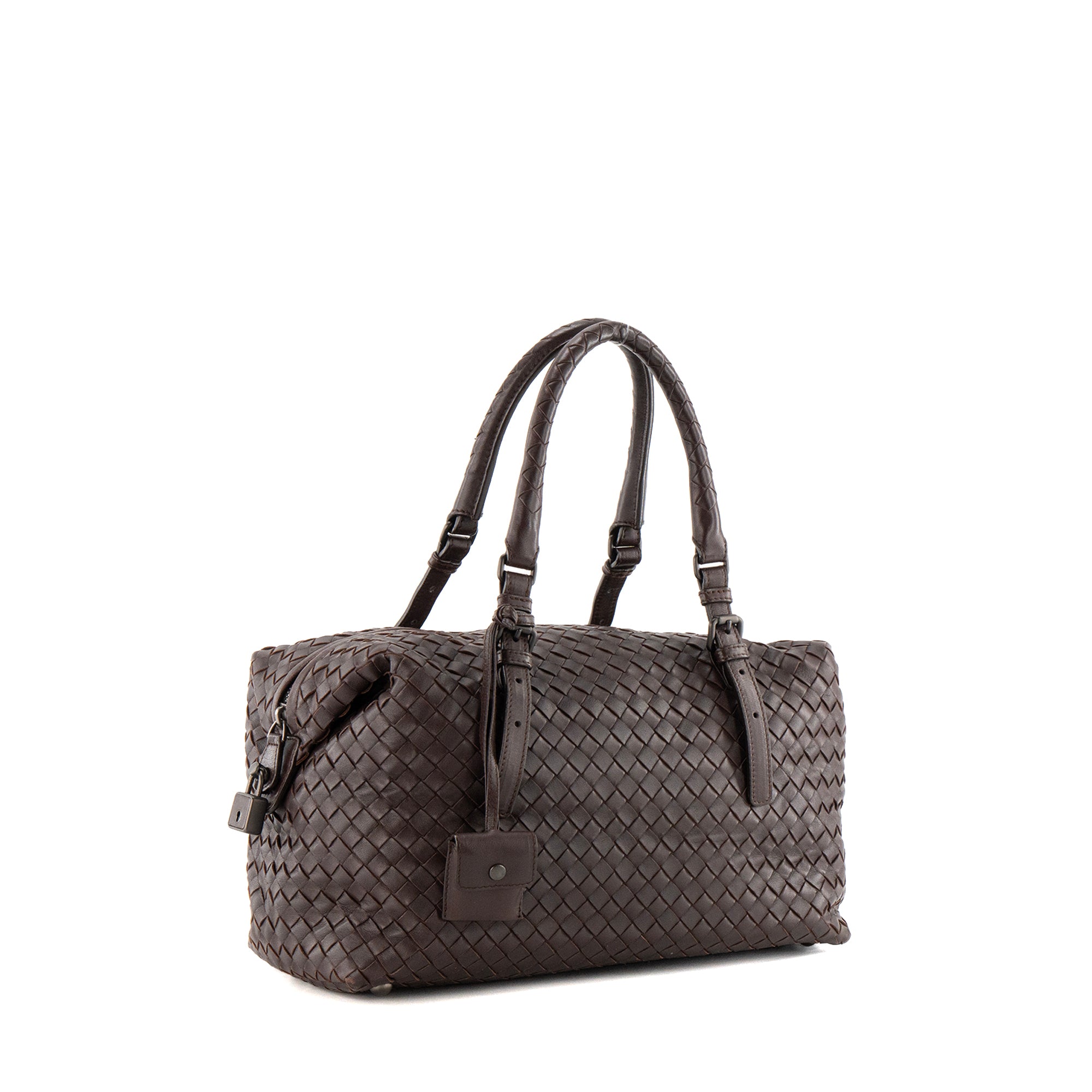 BOTTEGA VENETA - Sac à main Boston Bottega Veneta en cuir intrecciato marron