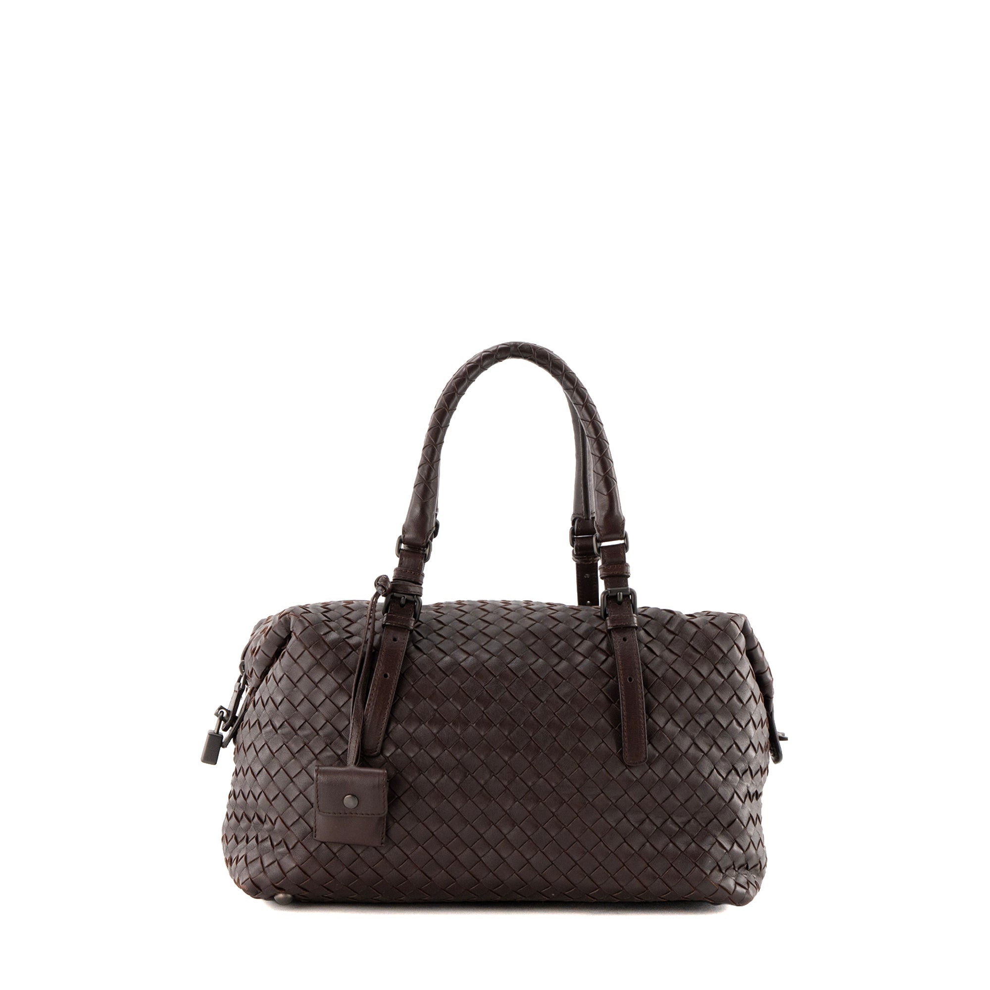 BOTTEGA VENETA - Sac à main Boston Bottega Veneta en cuir intrecciato marron