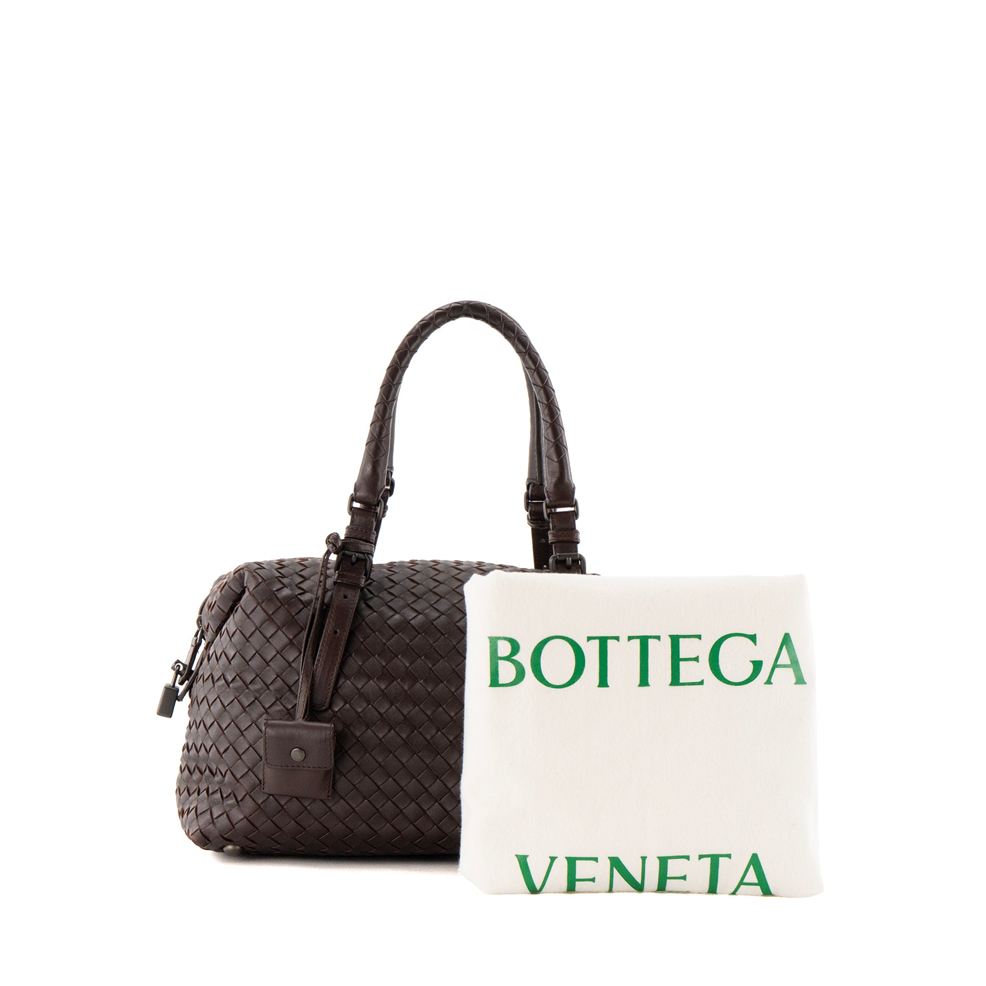 BOTTEGA VENETA - Sac à main Boston Bottega Veneta en cuir intrecciato marron
