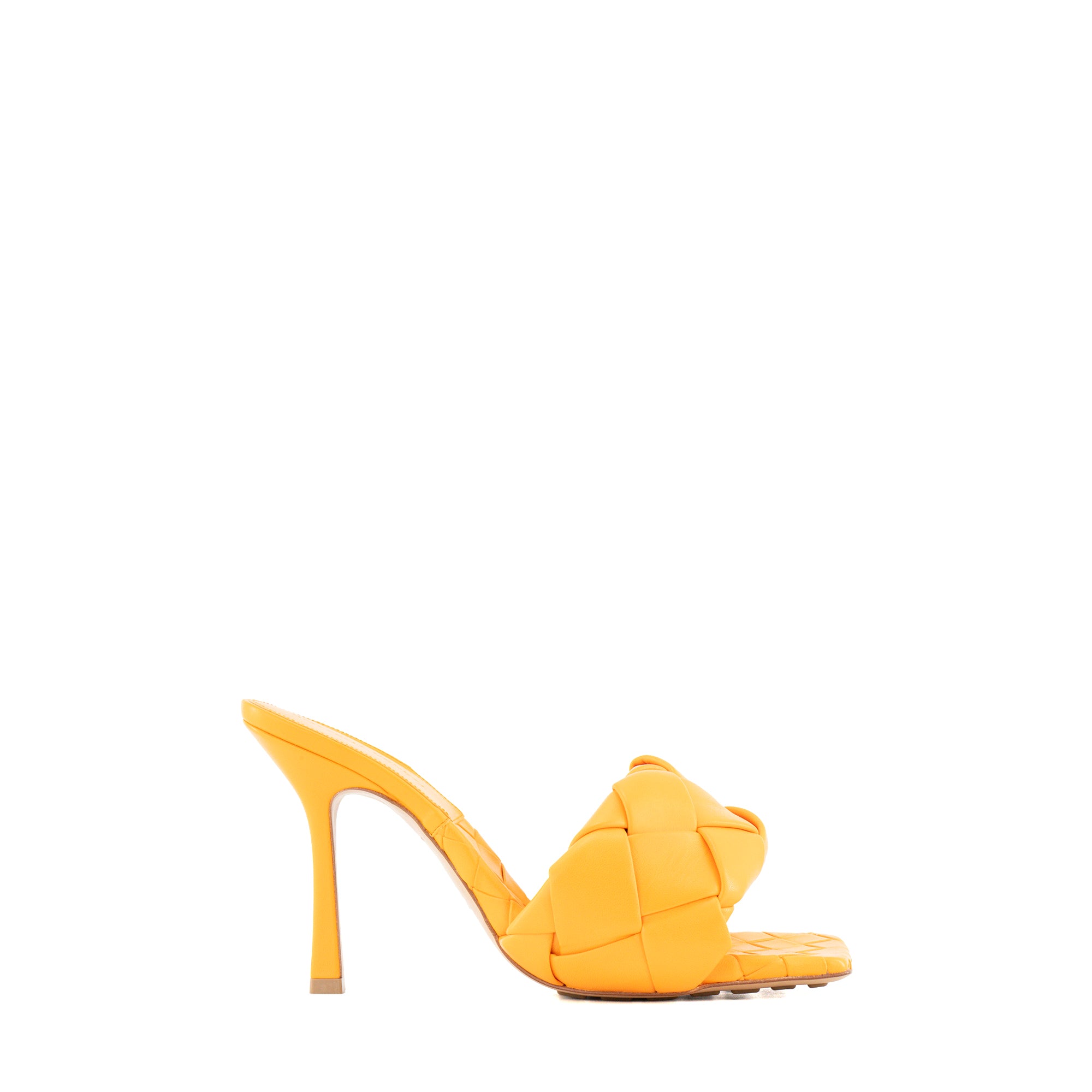 BOTTEGA VENETA - Sandales à talons Lido Bottega Veneta en cuir intrecciato orange (T39)