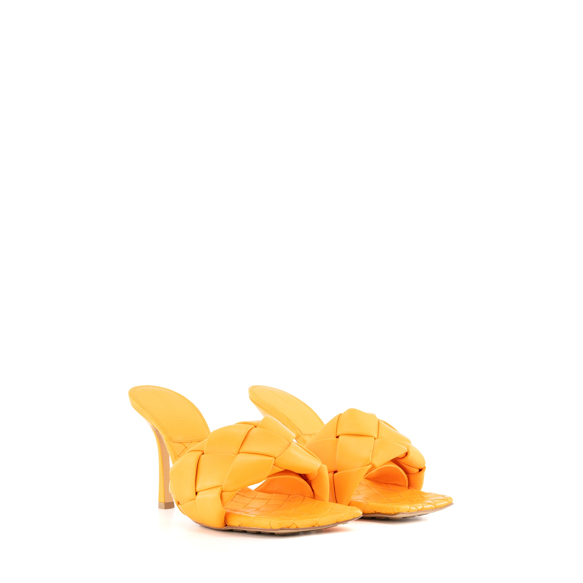 BOTTEGA VENETA - Sandales à talons Lido Bottega Veneta en cuir intrecciato orange (T39)