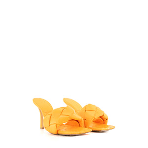 BOTTEGA VENETA - Sandales à talons Lido Bottega Veneta en cuir intrecciato orange (T39)