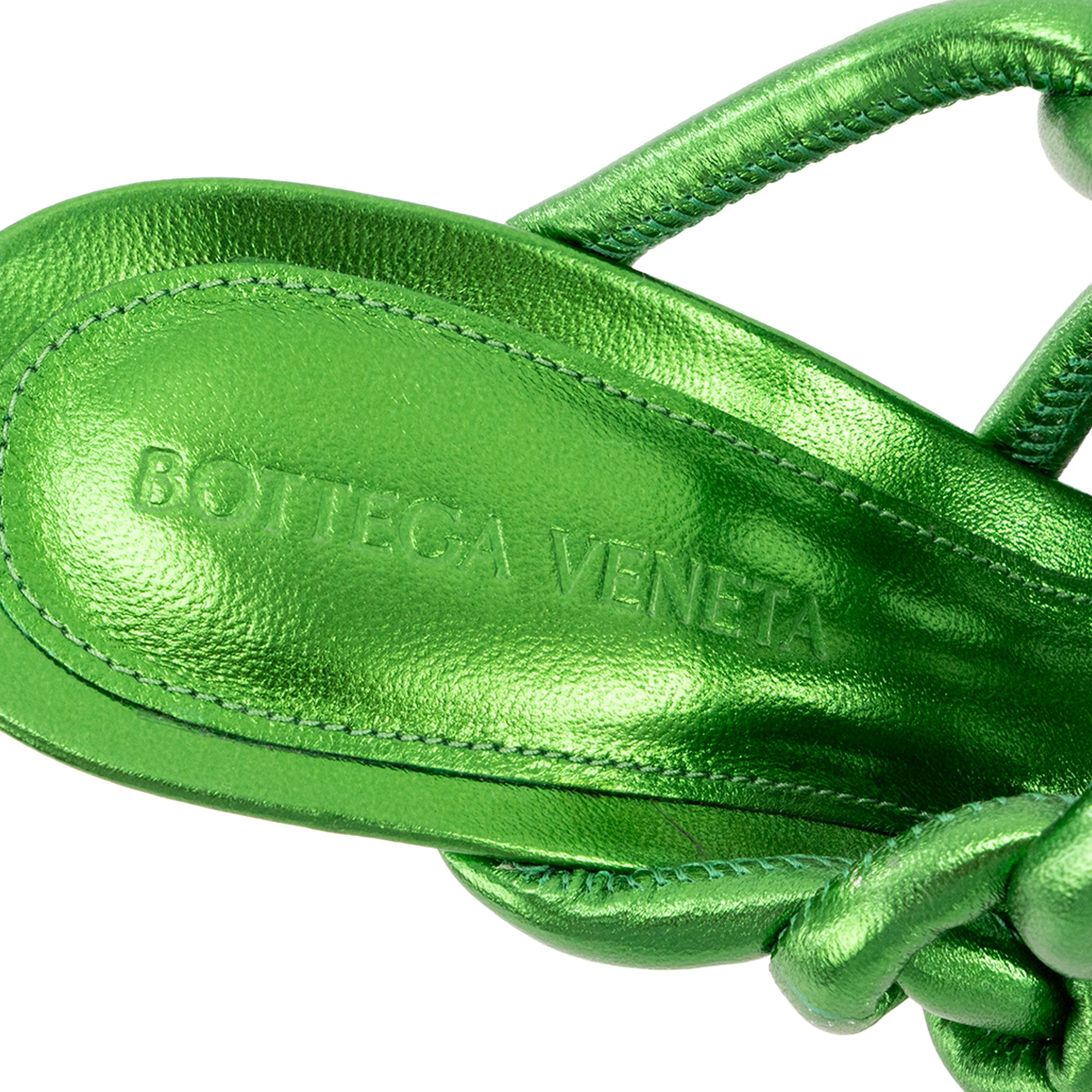 BOTTEGA VENETA - Sandales à talons Stretch Bottega Veneta en cuir métallisé vert (T37)