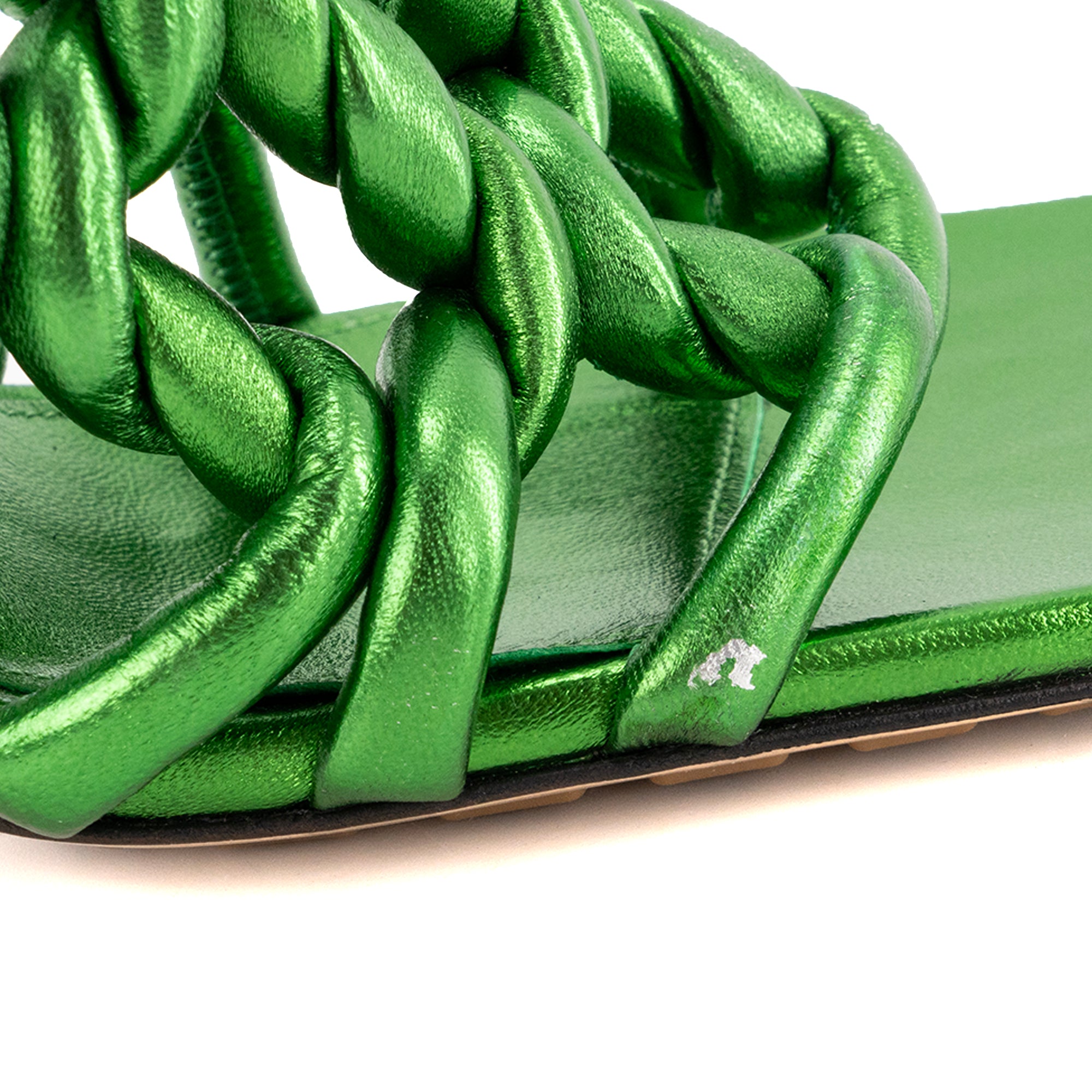 BOTTEGA VENETA - Sandales à talons Stretch Bottega Veneta en cuir métallisé vert (T37)