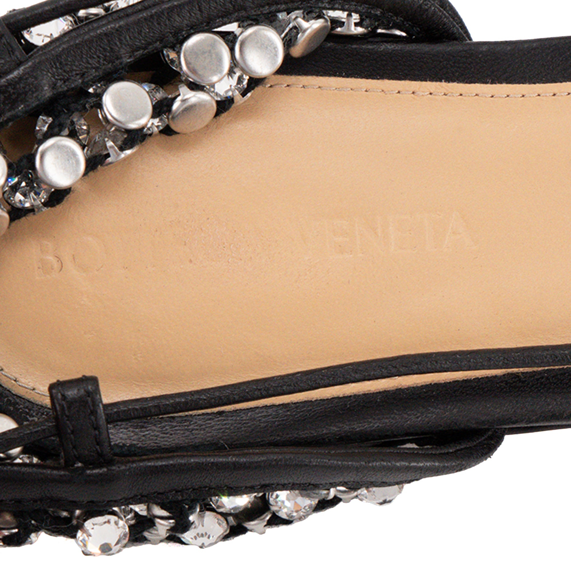BOTTEGA VENETA - Sandales plates Mesh Nappa Bottega Veneta en strass et cuir noir (T37)