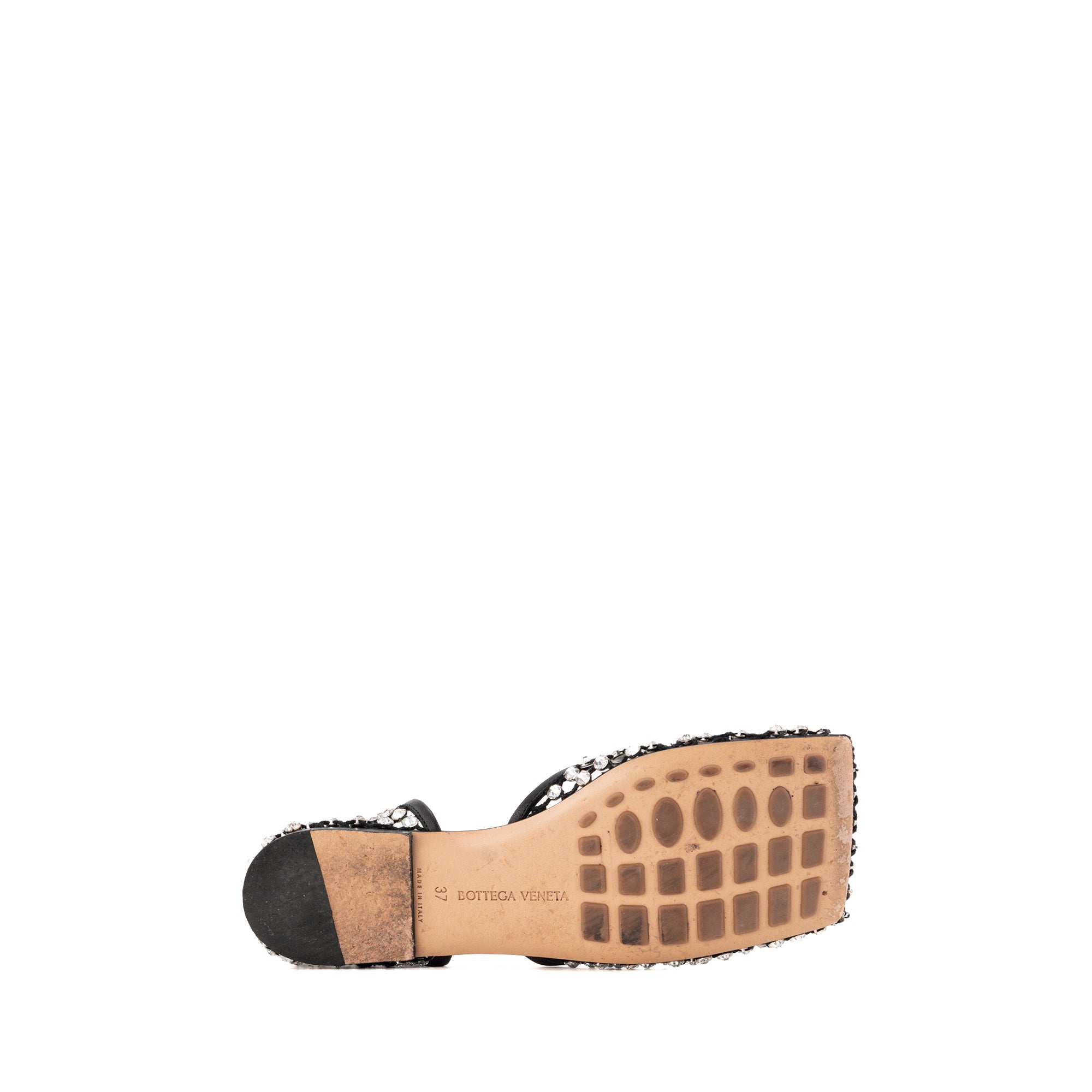 BOTTEGA VENETA - Sandales plates Mesh Nappa Bottega Veneta en strass et cuir noir (T37)
