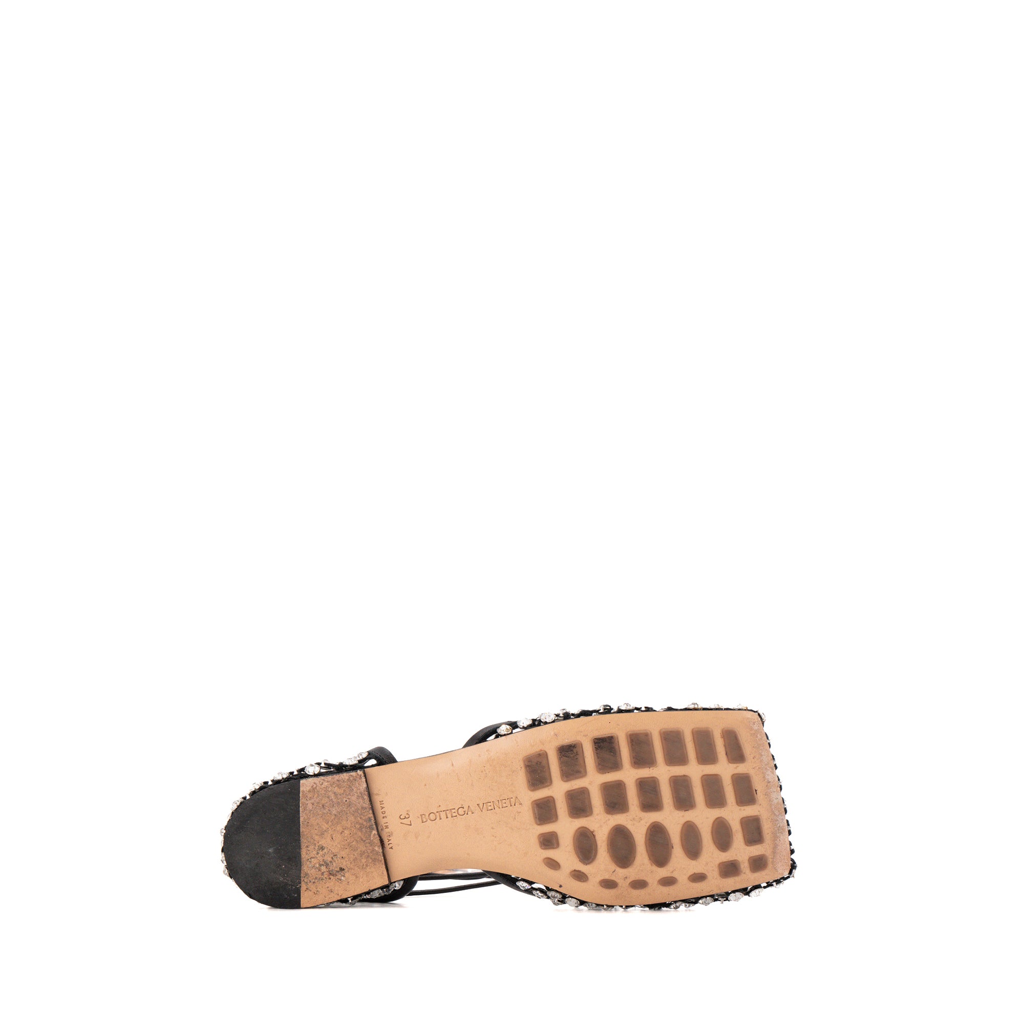 BOTTEGA VENETA - Sandales plates Mesh Nappa Bottega Veneta en strass et cuir noir (T37)