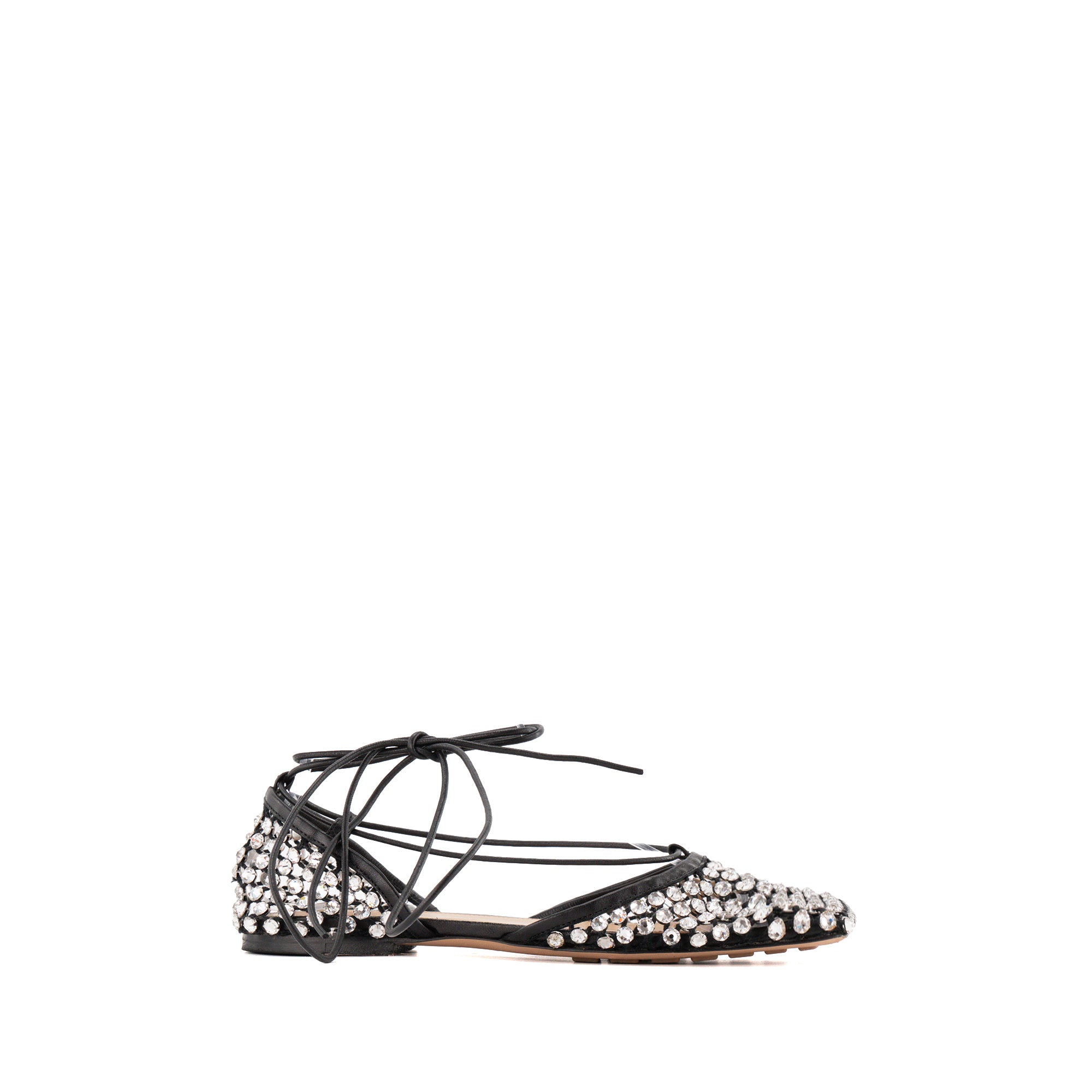 BOTTEGA VENETA - Sandales plates Mesh Nappa Bottega Veneta en strass et cuir noir (T37)