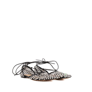 BOTTEGA VENETA - Sandales plates Mesh Nappa Bottega Veneta en strass et cuir noir (T37)