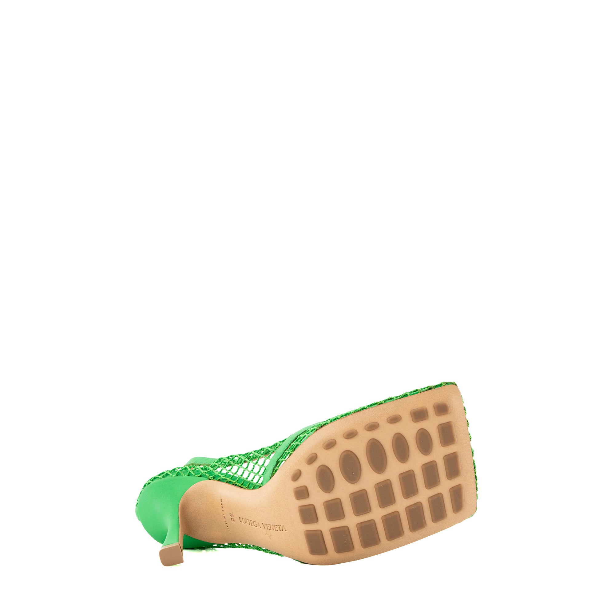 BOTTEGA VENETA - Sandales à talons Mesh Nappa Bottega Veneta en cordes et cuir vert (T38)