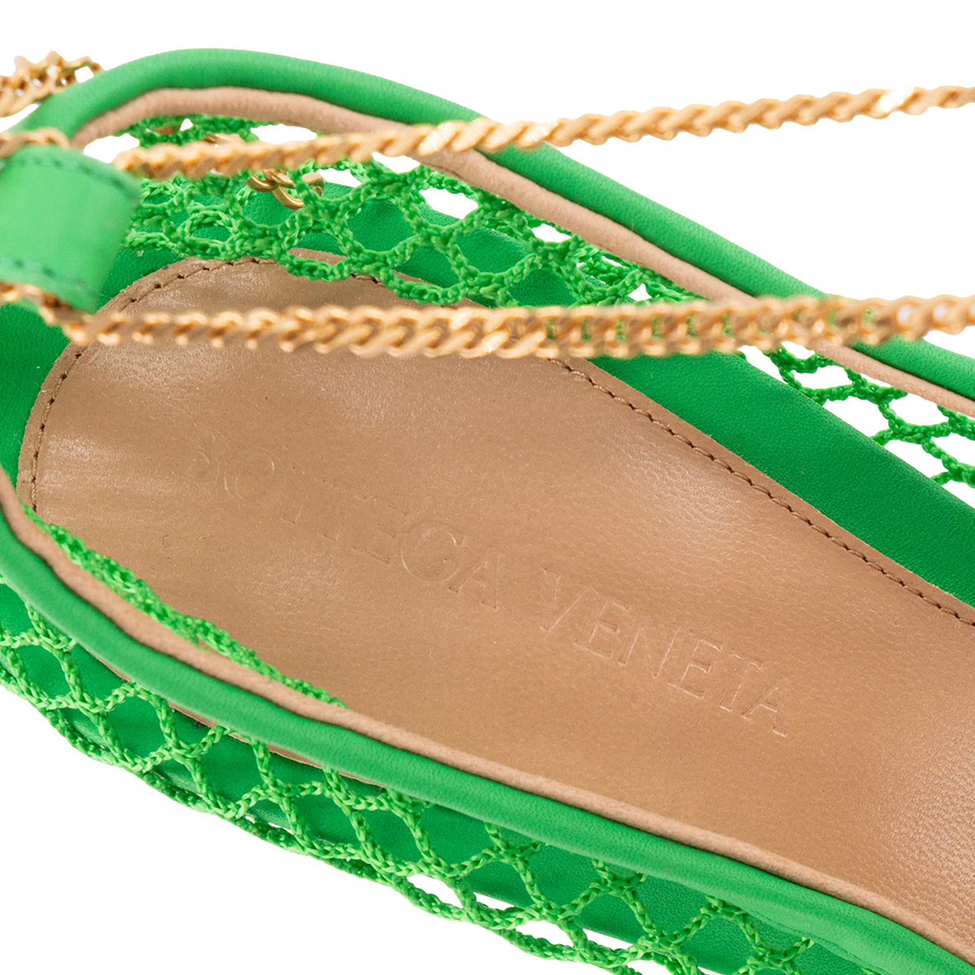 BOTTEGA VENETA - Sandales à talons Mesh Nappa Bottega Veneta en cordes et cuir vert (T38)