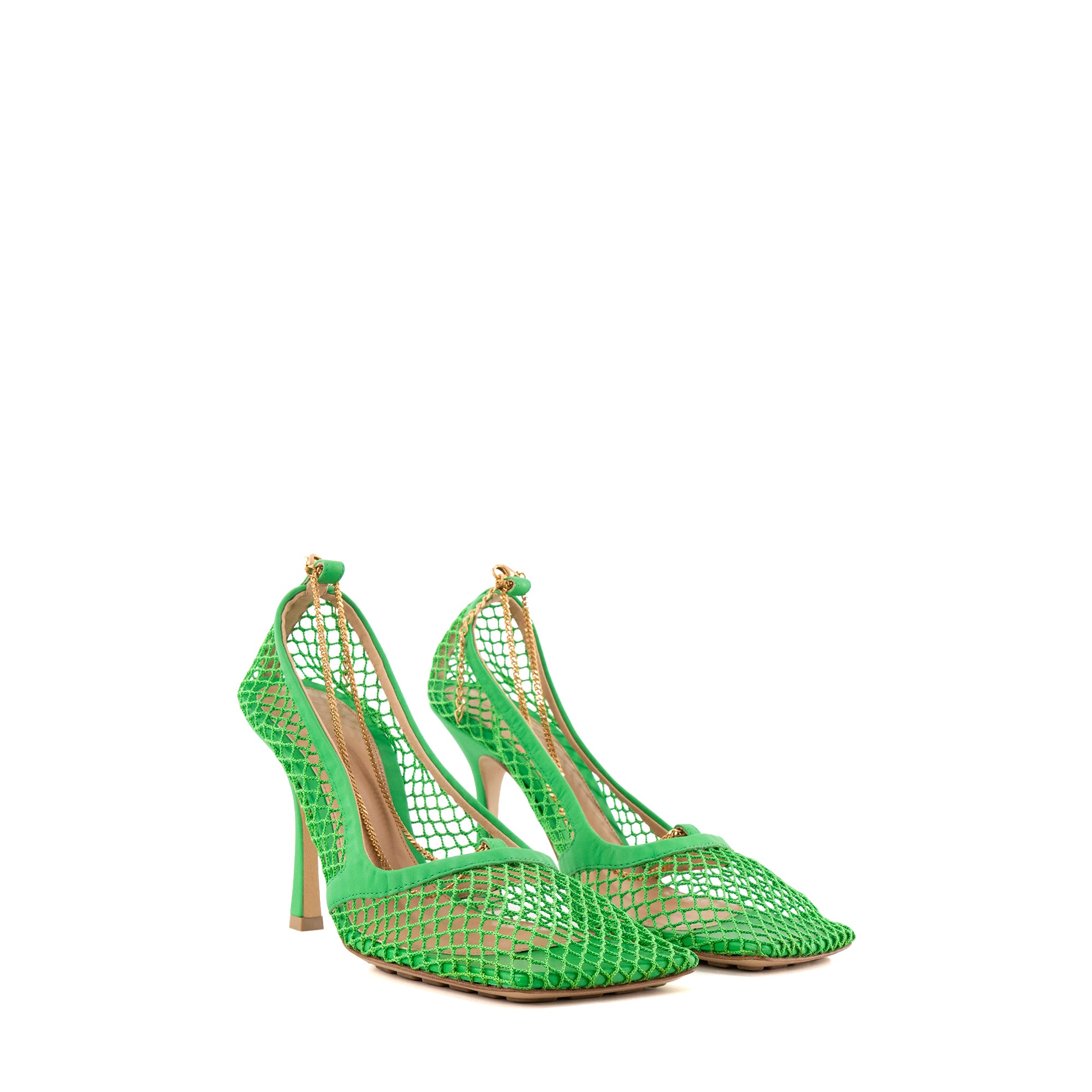 BOTTEGA VENETA - Sandales à talons Mesh Nappa Bottega Veneta en cordes et cuir vert (T38)