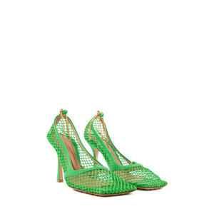 BOTTEGA VENETA - Sandales à talons Mesh Nappa Bottega Veneta en cordes et cuir vert (T38)