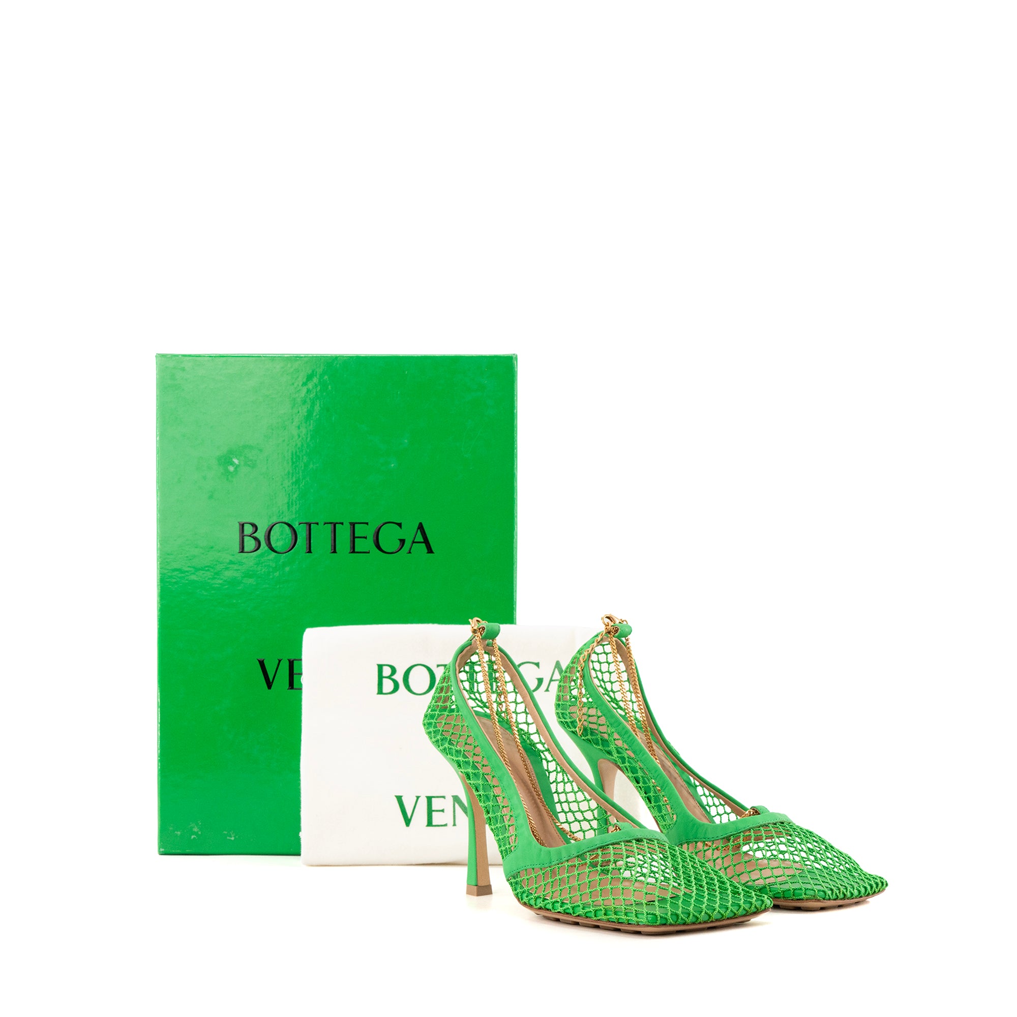 BOTTEGA VENETA - Sandales à talons Mesh Nappa Bottega Veneta en cordes et cuir vert (T38)