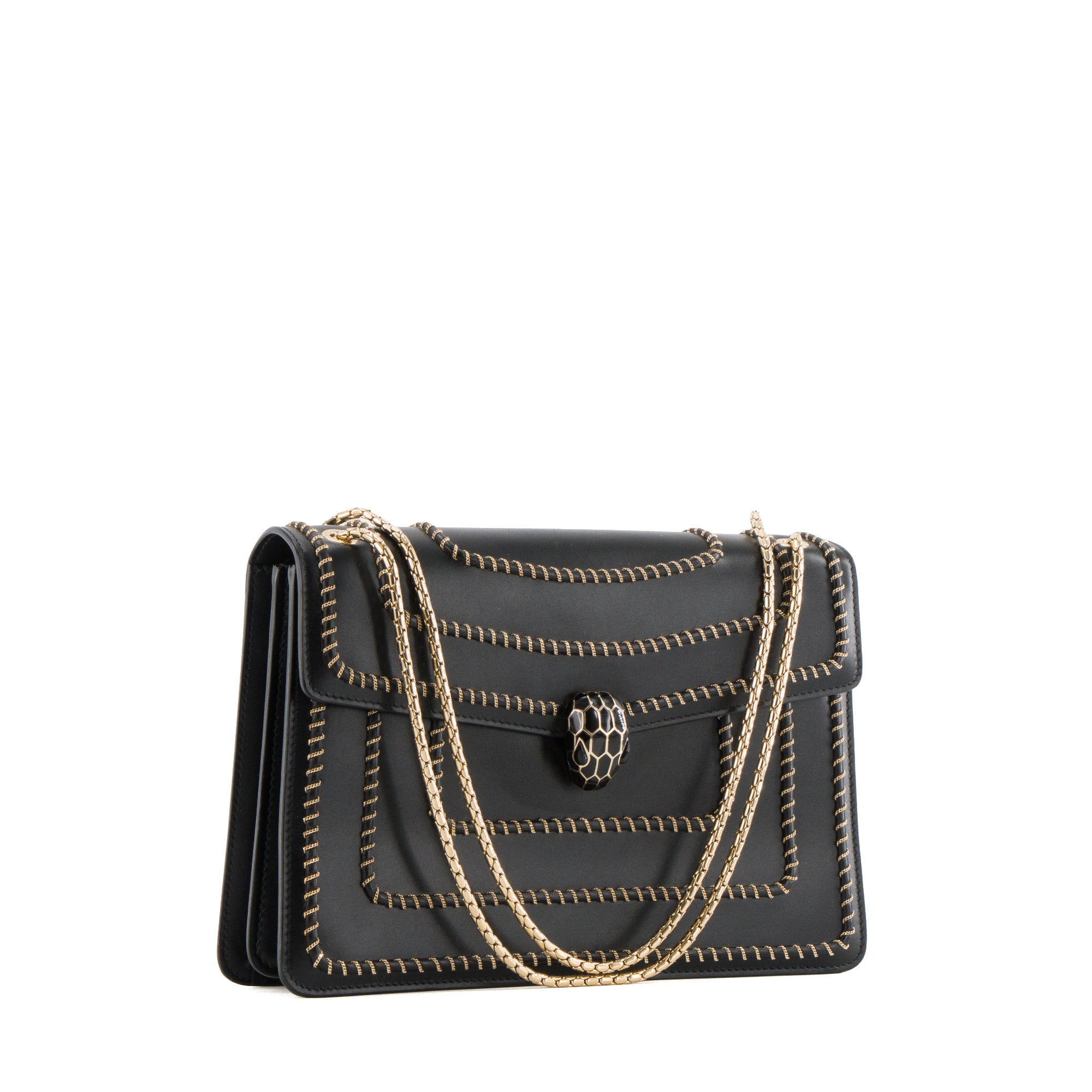 BULGARI - Sac à épaule Serpenti Bulgari en cuir lisse noir