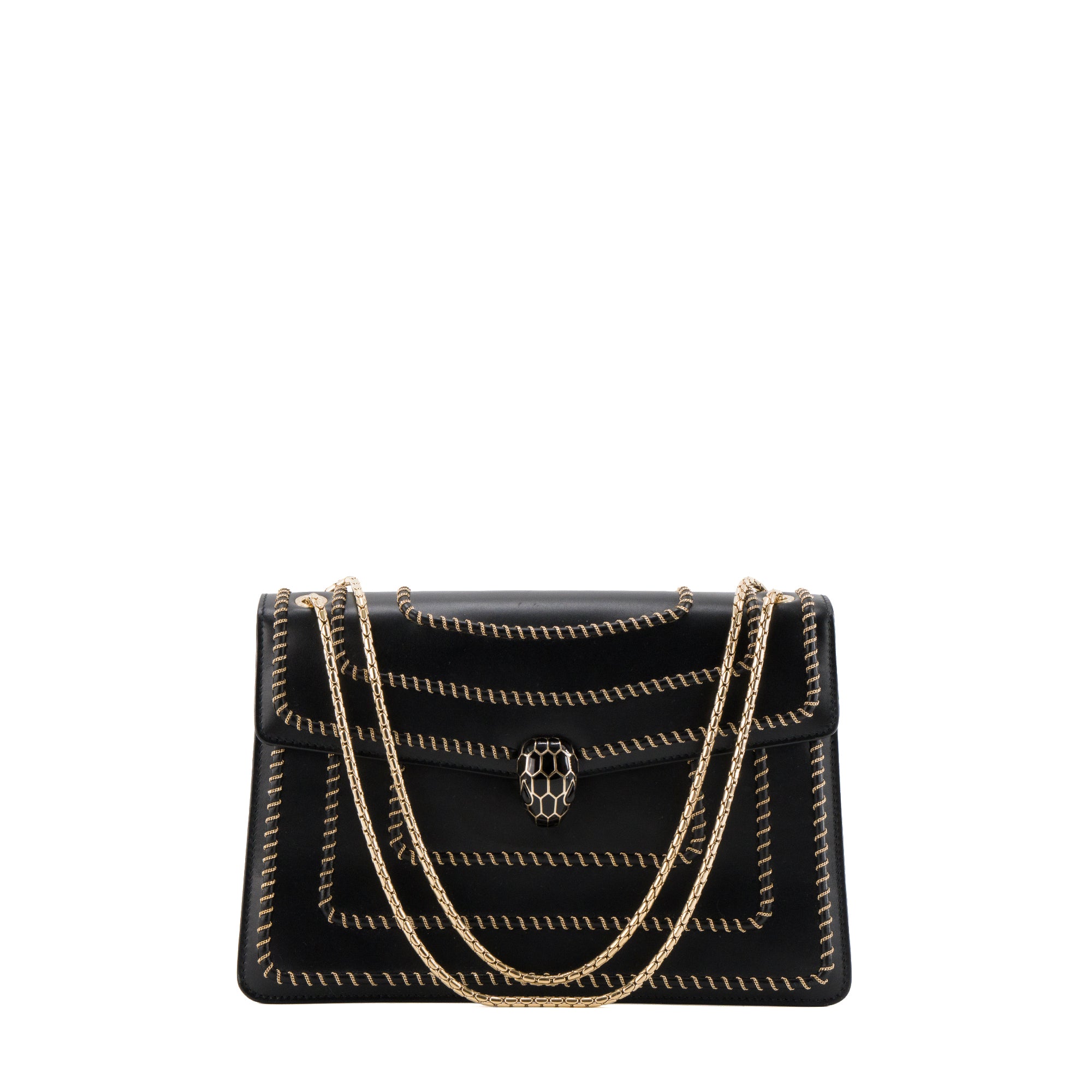 BULGARI - Sac à épaule Serpenti Bulgari en cuir lisse noir