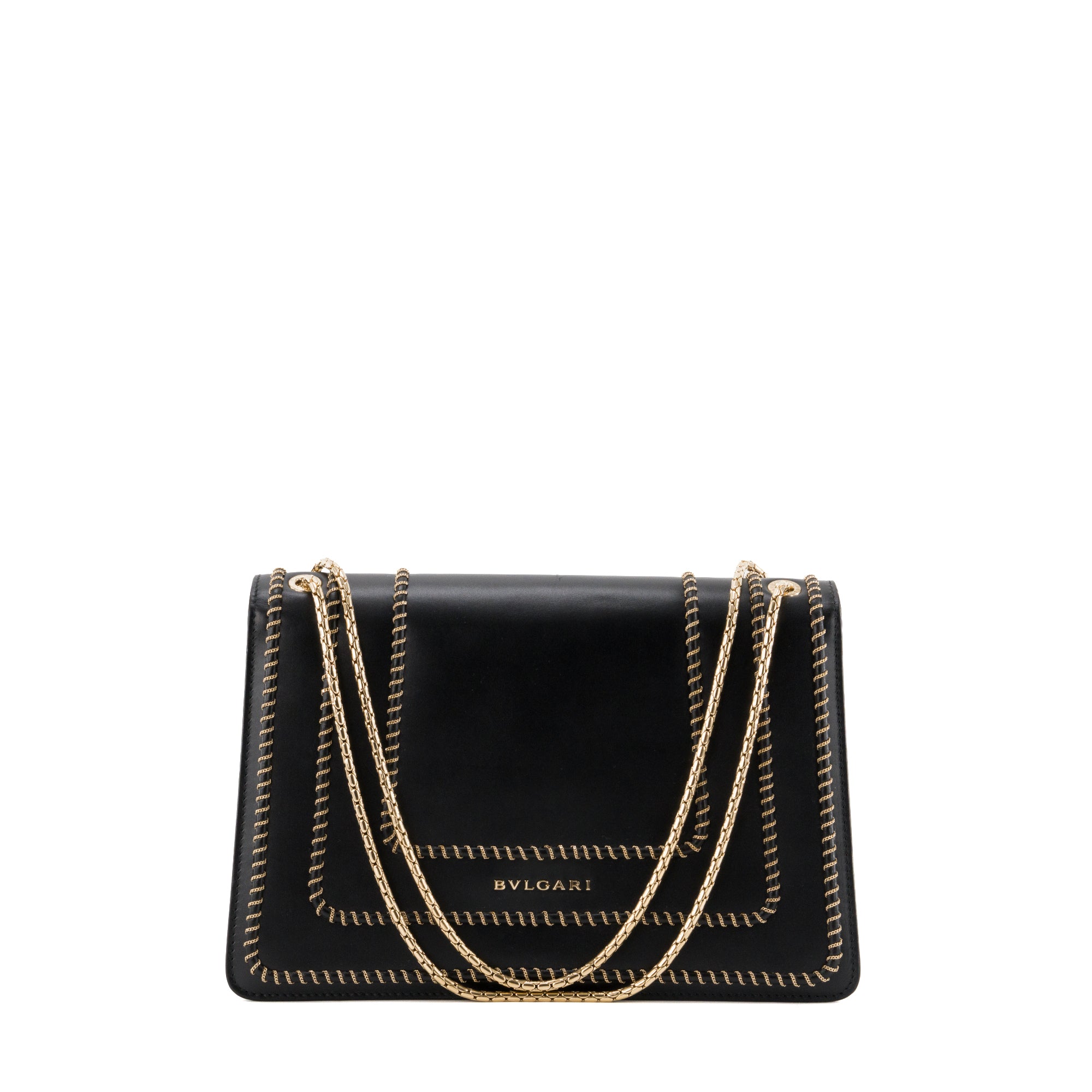BULGARI - Sac à épaule Serpenti Bulgari en cuir lisse noir