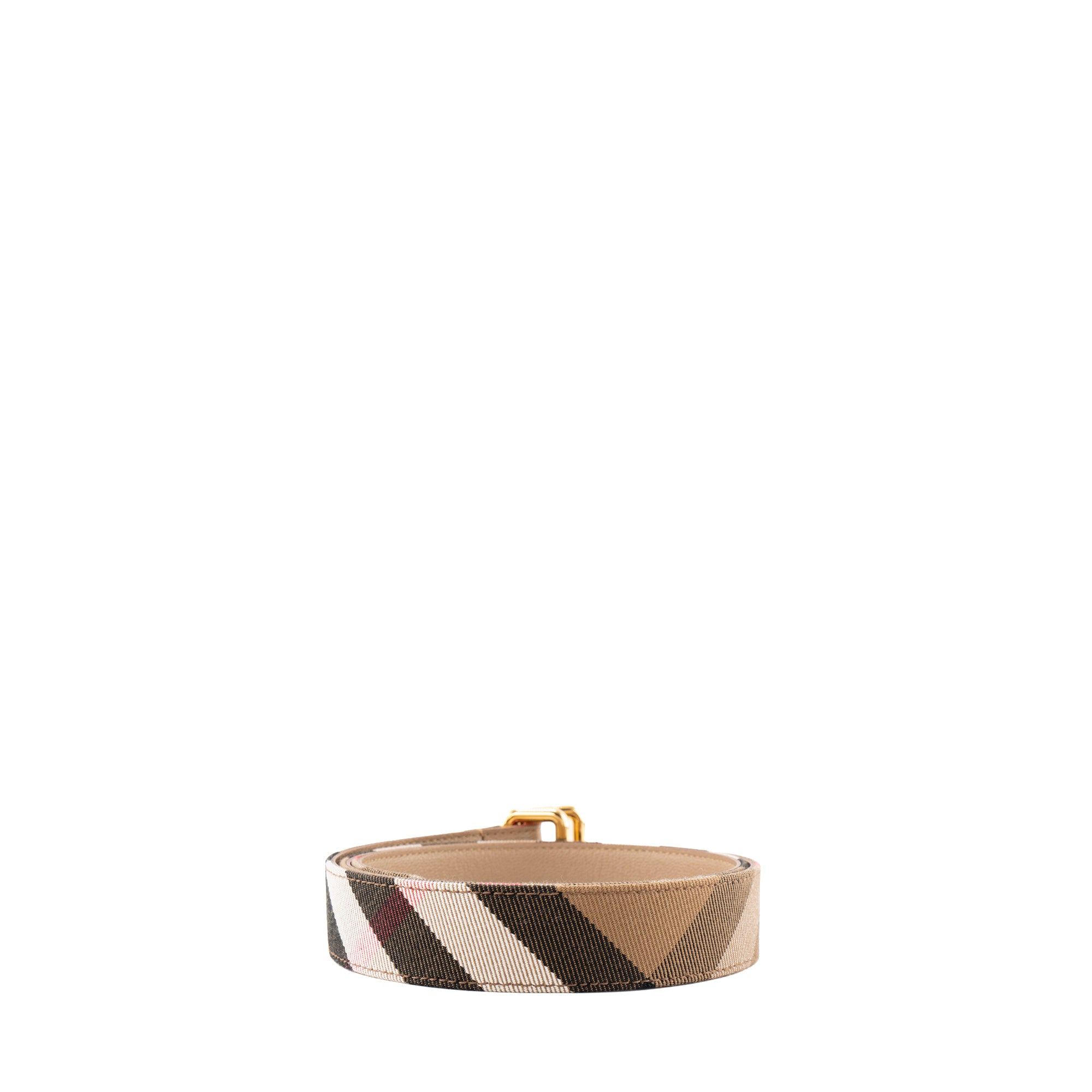 BURBERRY - Ceinture réversible Burberry en toile check marron et cuir grainé beige (M)