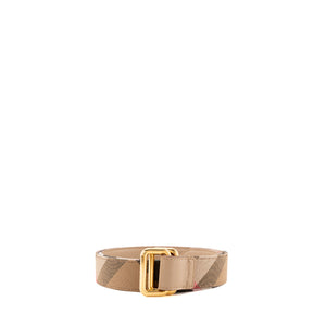 BURBERRY - Ceinture réversible Burberry en toile check marron et cuir grainé beige (M)