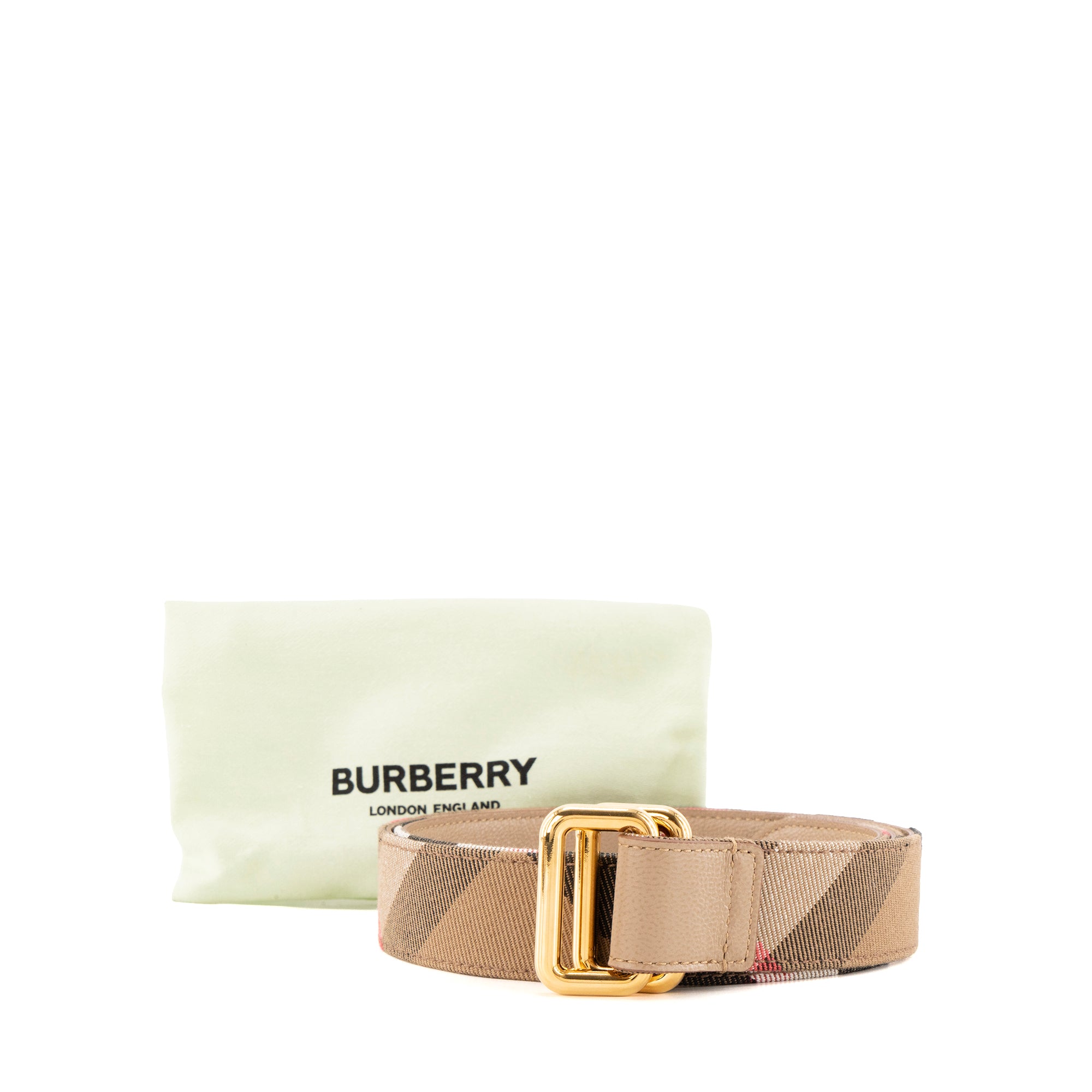 BURBERRY - Ceinture réversible Burberry en toile check marron et cuir grainé beige (M)